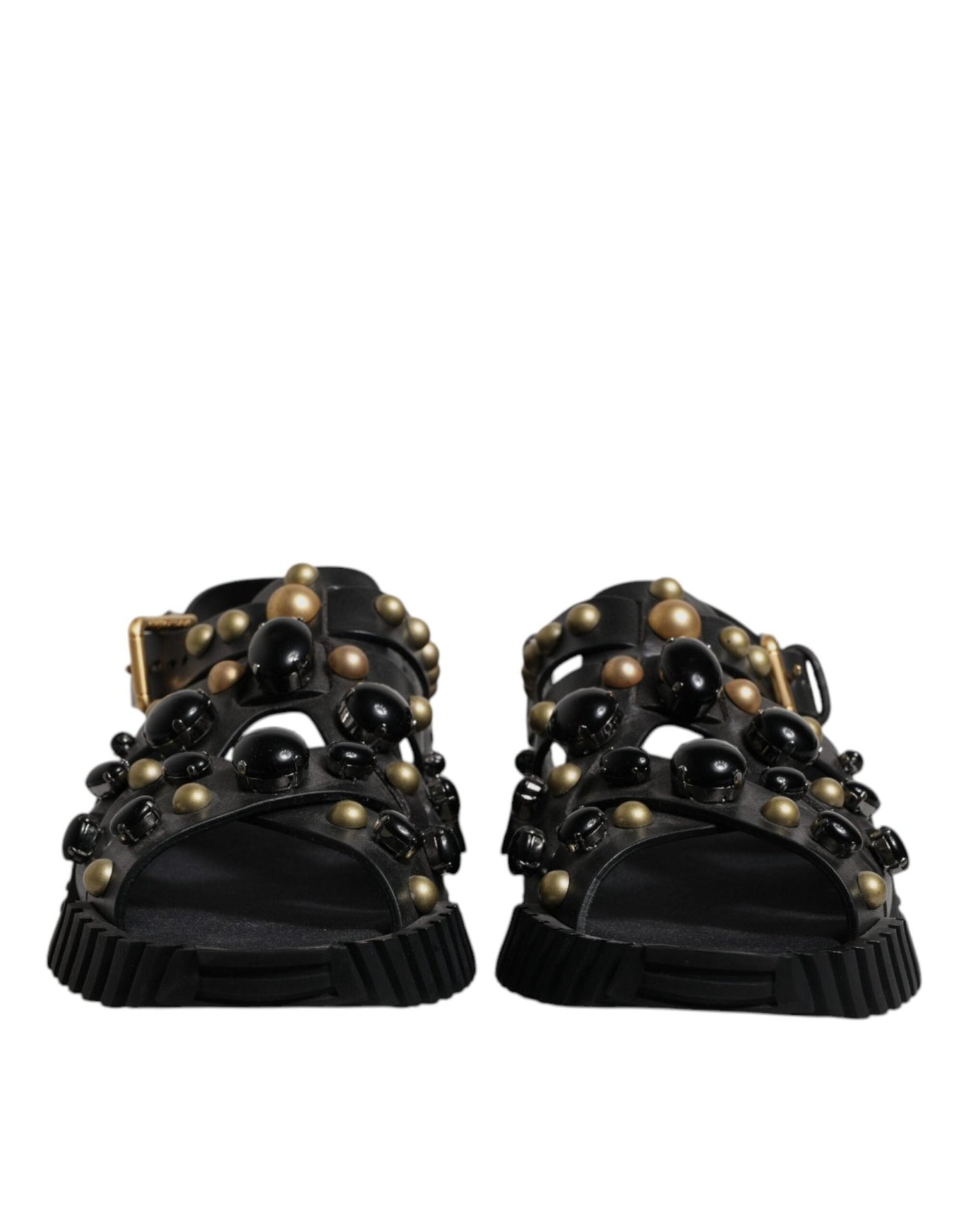 Dolce & Gabbana Black Leather Studded Slides Sandals Shoes - Sandy Store ByNet