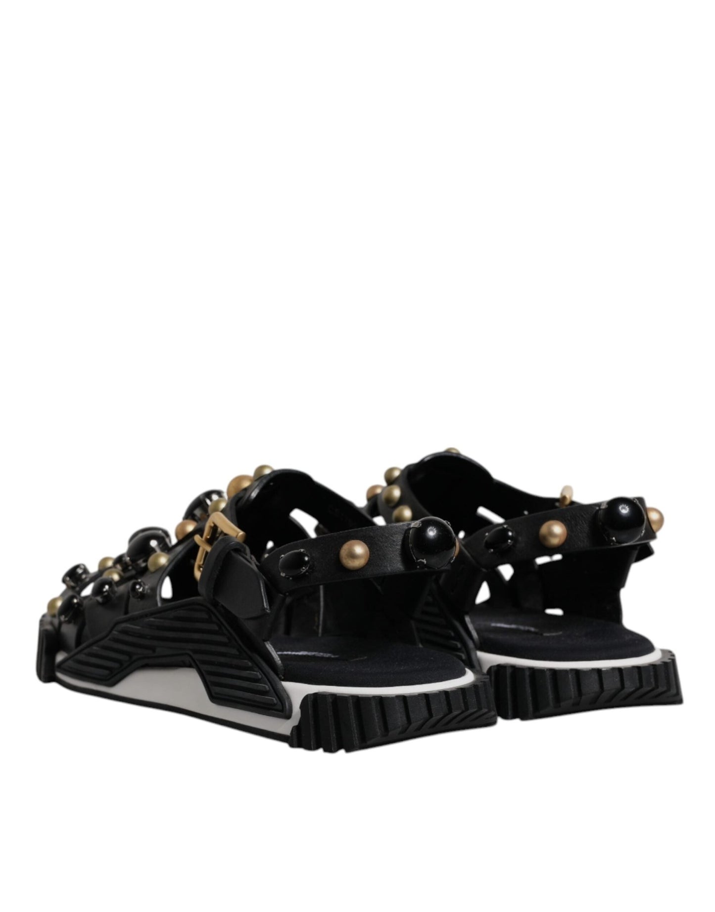 Dolce & Gabbana Black Leather Studded Slides Sandals Shoes - Sandy Store ByNet