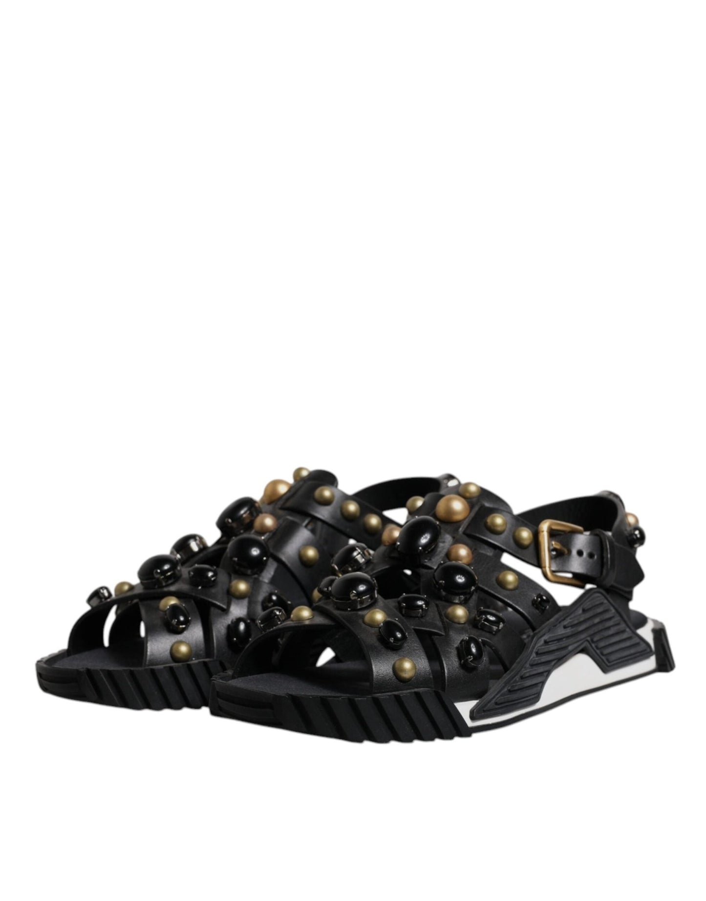 Dolce & Gabbana Black Leather Studded Slides Sandals Shoes - Sandy Store ByNet