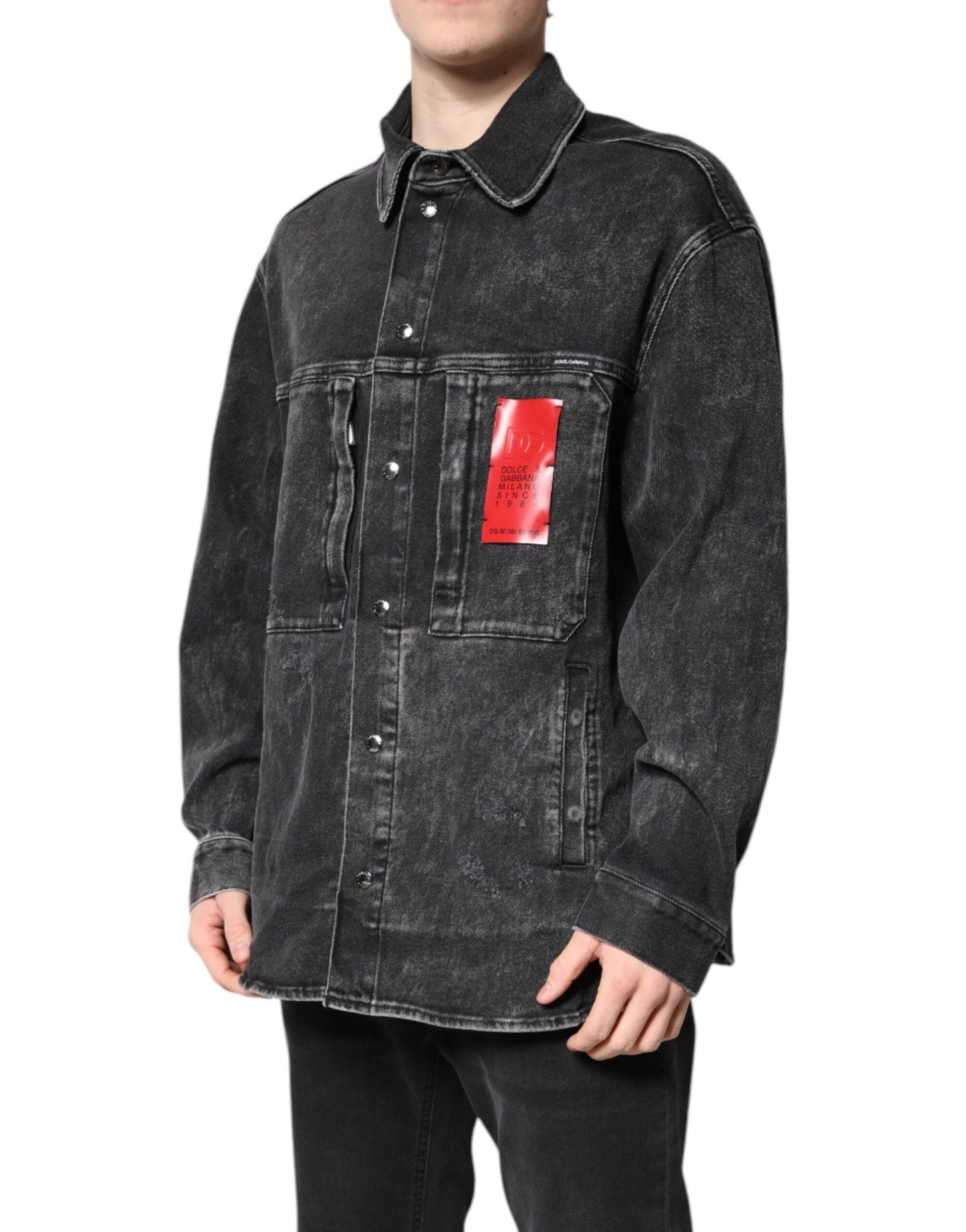 Dolce & Gabbana Black Logo Cotton Stretch Denim Jacket - Sandy Store ByNet