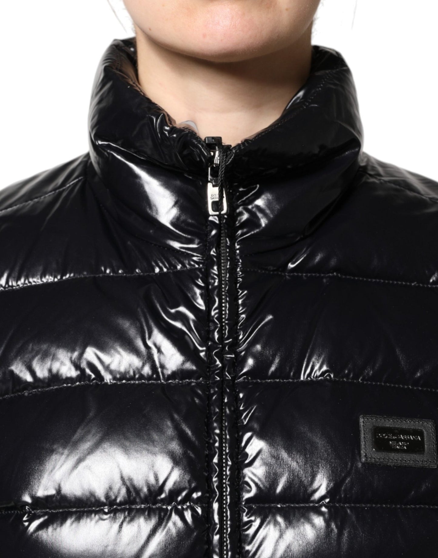 Dolce & Gabbana Black Logo Plaque Full Zip Puffer Jacket - Sandy Store ByNet