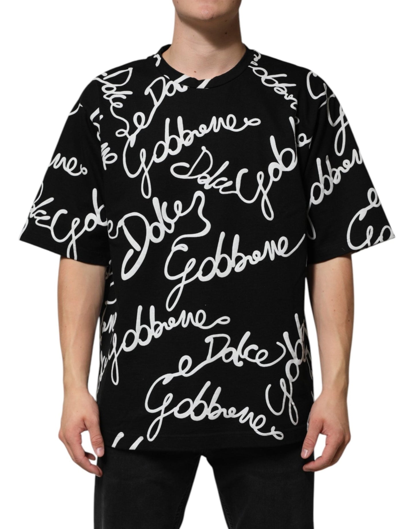 Dolce & Gabbana Black Logo Print Cotton Crew Neck T-shirt – IT46 | S par Dolce & Gabbana | Disponible sur Sandy Store ByNet
