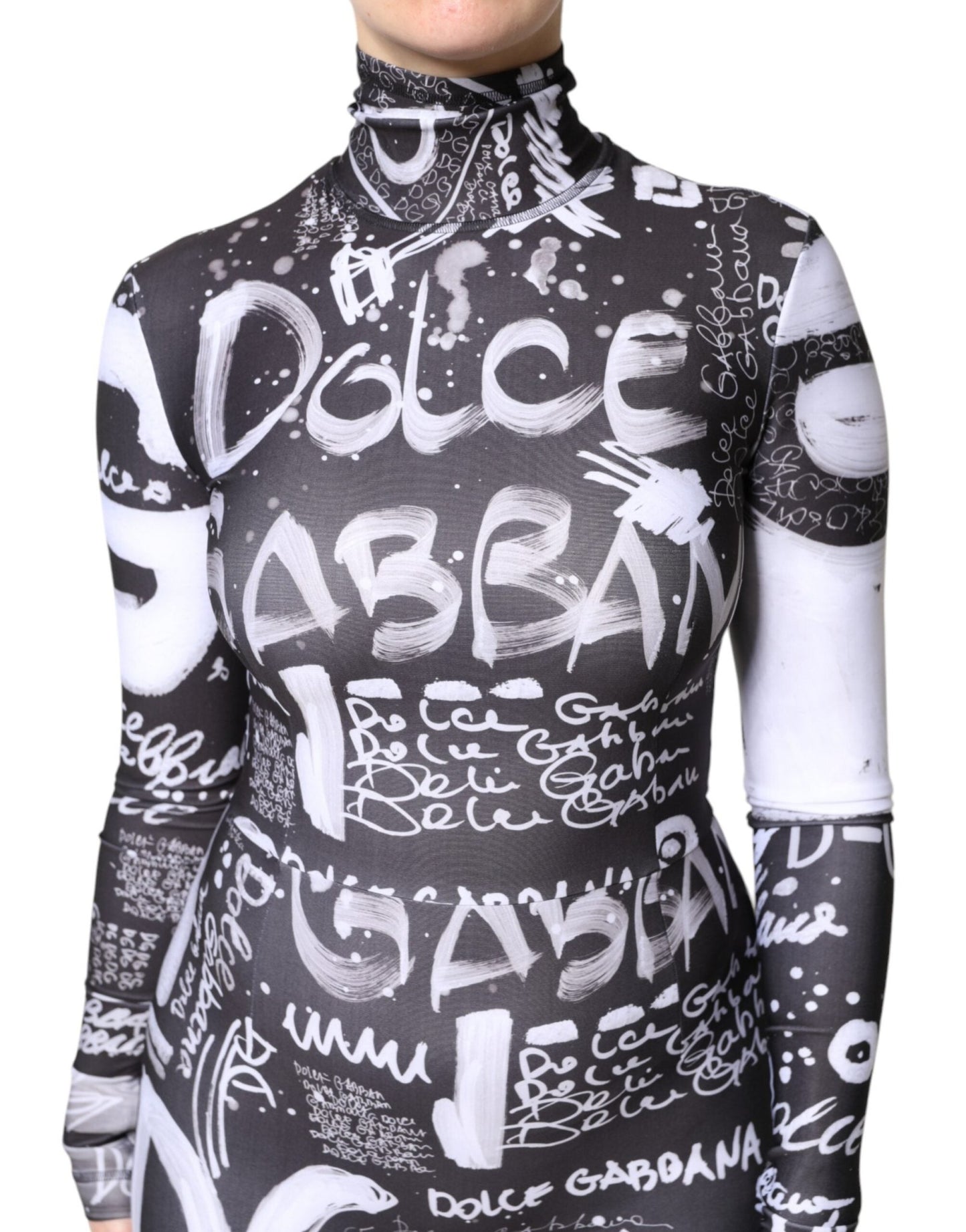 Dolce & Gabbana Black Logo Turtleneck Bodycon Jumpsuit Dress - Sandy Store ByNet