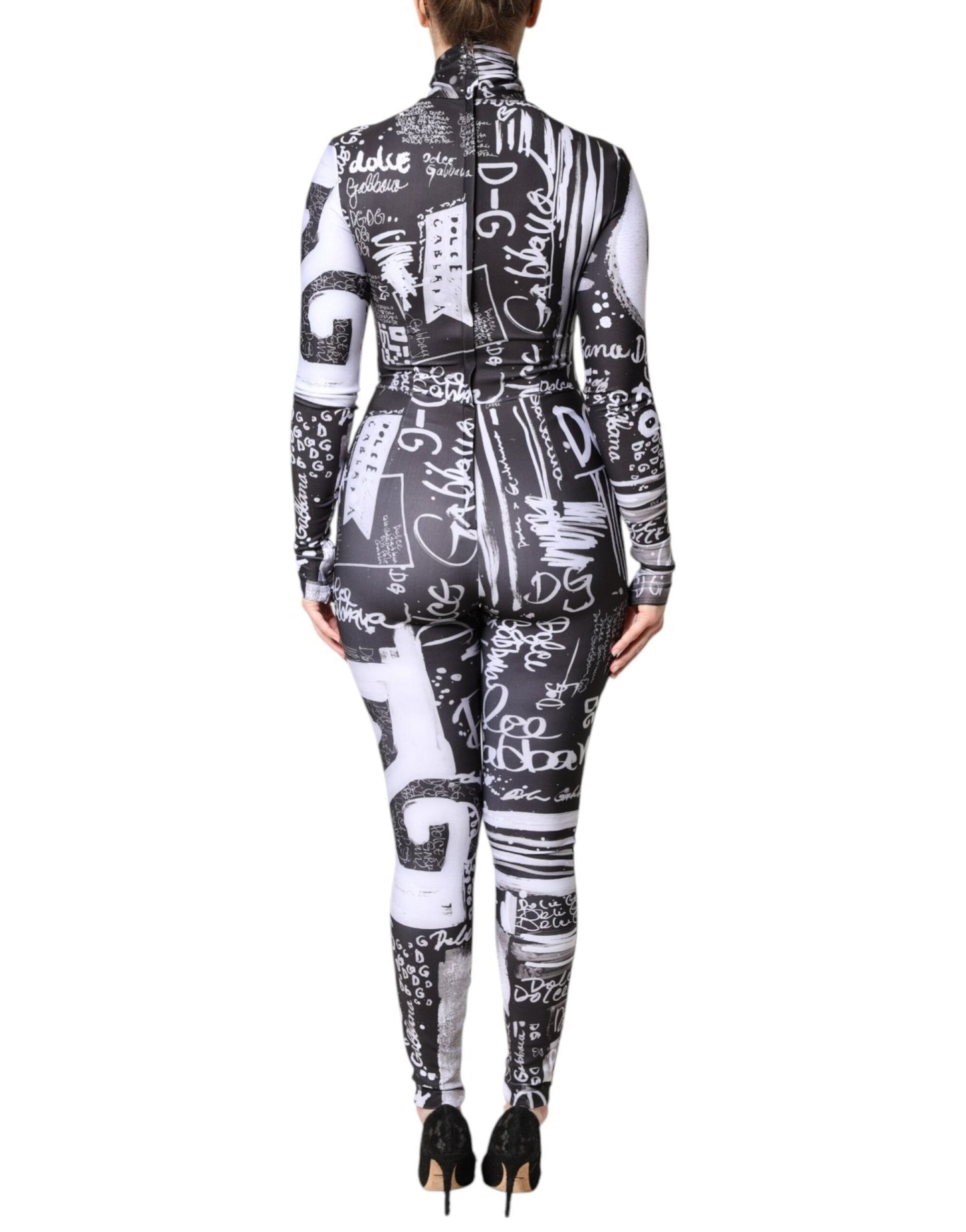 Dolce & Gabbana Black Logo Turtleneck Bodycon Jumpsuit Dress - Sandy Store ByNet