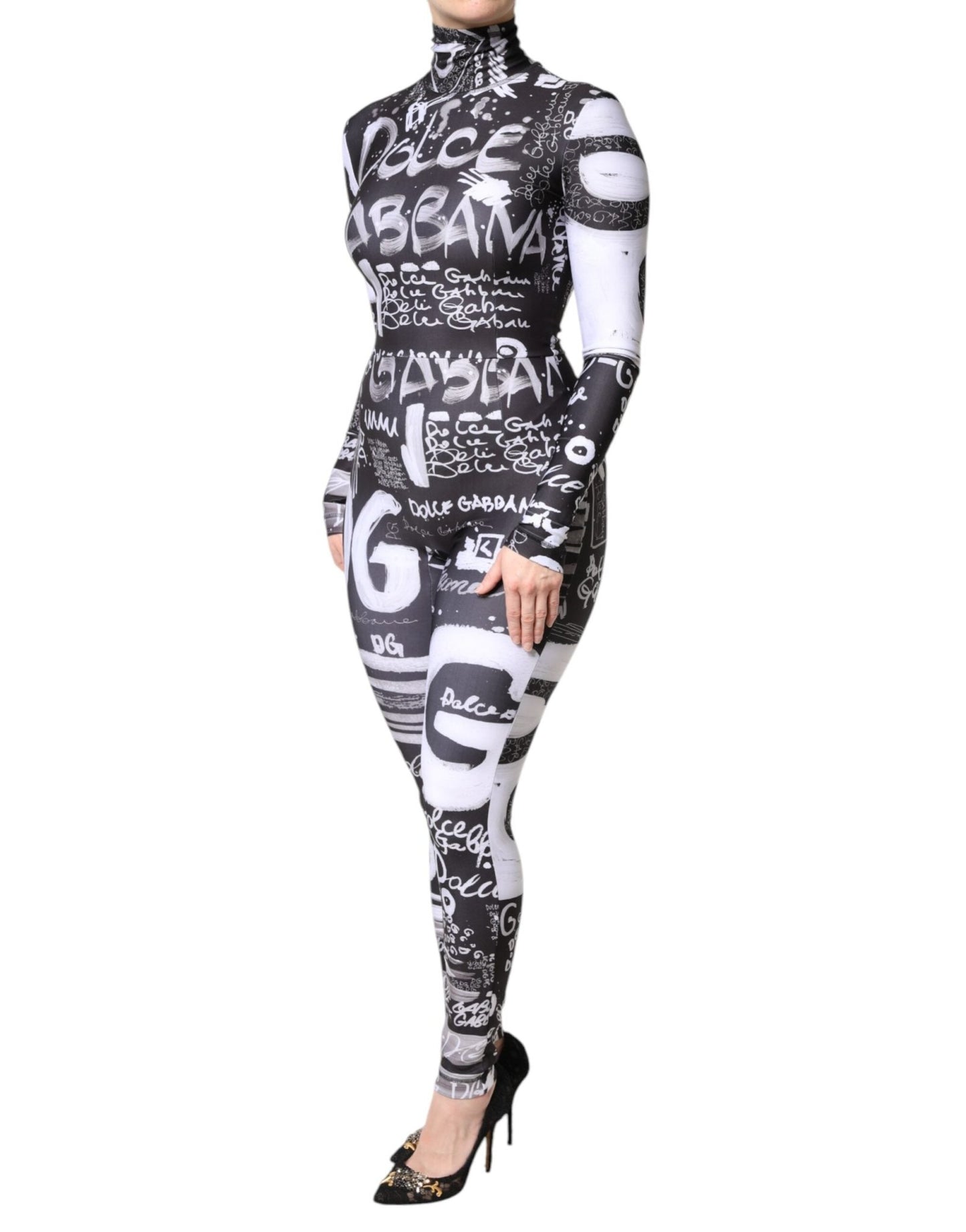 Dolce & Gabbana Black Logo Turtleneck Bodycon Jumpsuit Dress - Sandy Store ByNet