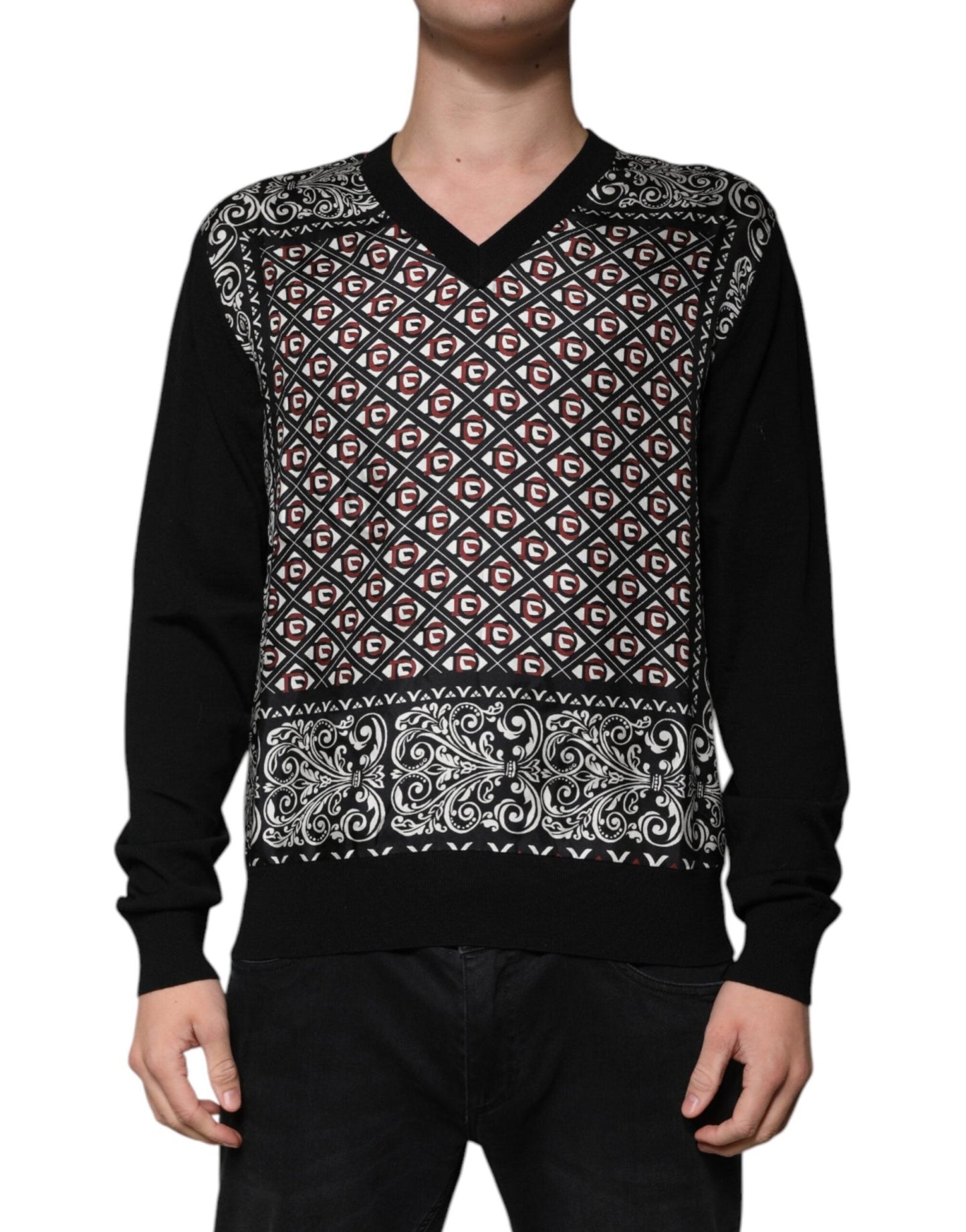 Dolce & Gabbana Black Logo Wool V - neck Pullover Sweater - Sandy Store ByNet