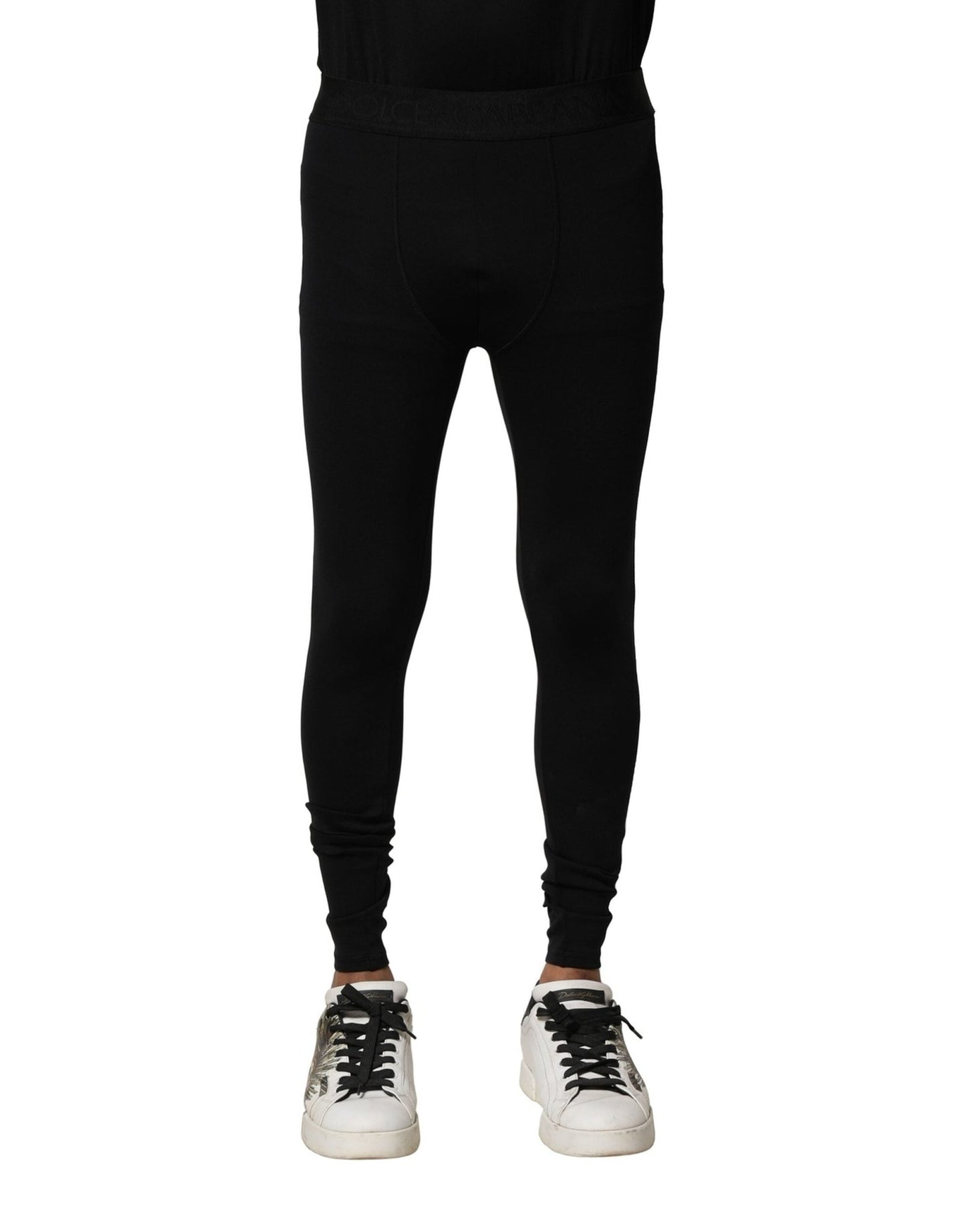 Dolce & Gabbana Black Nylon Elastic Logo Men Leggings Pants – IT2 | XXS par Dolce & Gabbana | Disponible sur Sandy Store ByNet