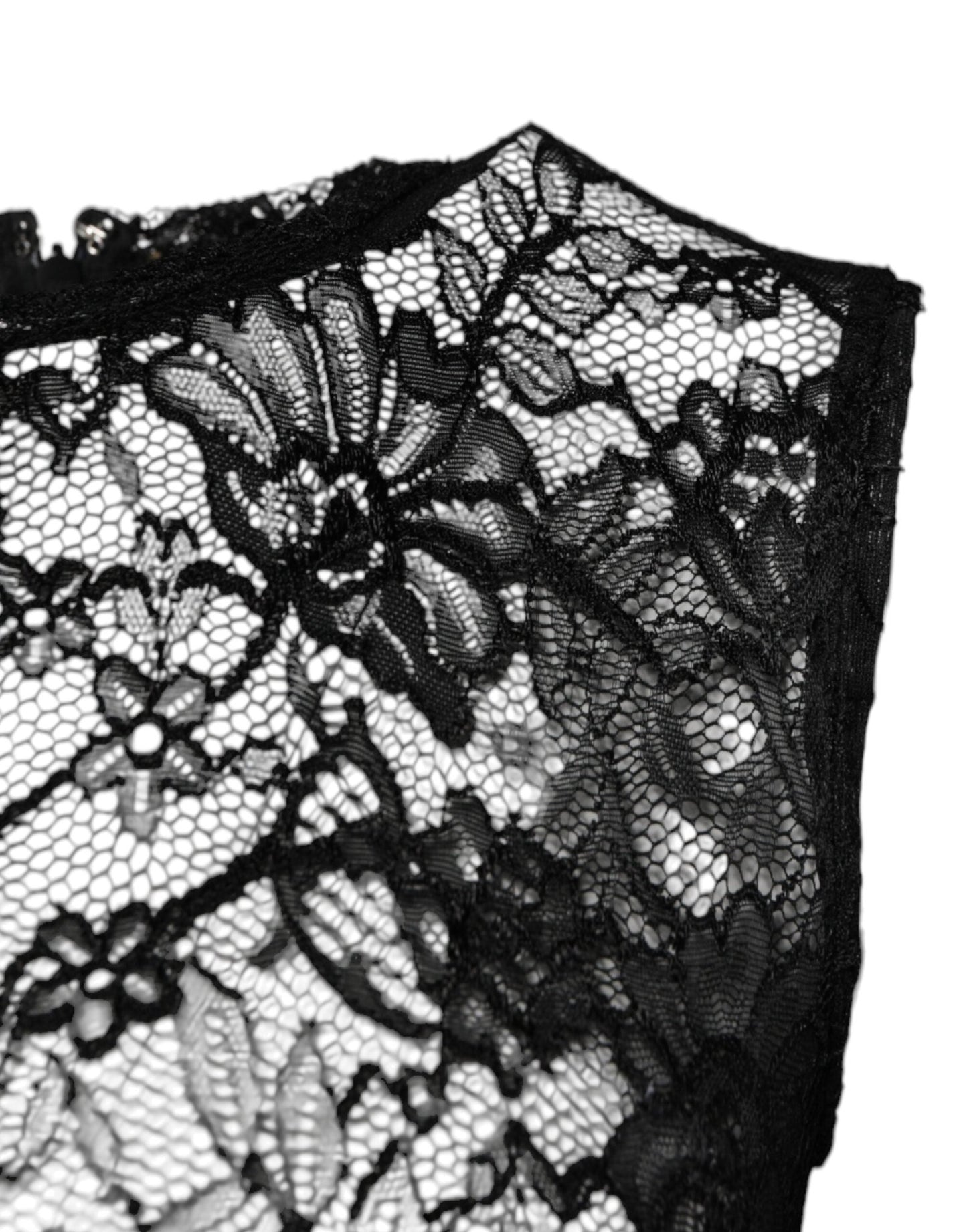 Dolce & Gabbana Black Nylon Floral Lace Sleeveless Crop Top - Sandy Store ByNet