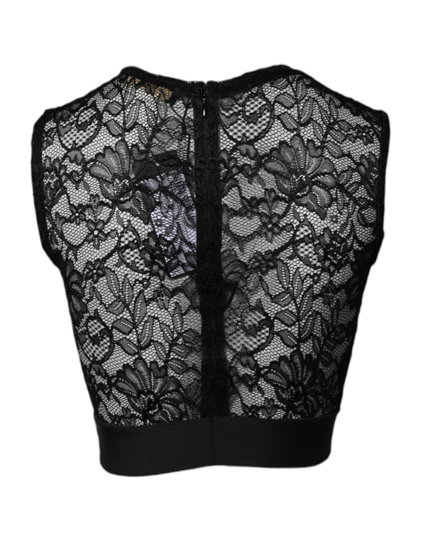 Dolce & Gabbana Black Nylon Floral Lace Sleeveless Crop Top - Sandy Store ByNet