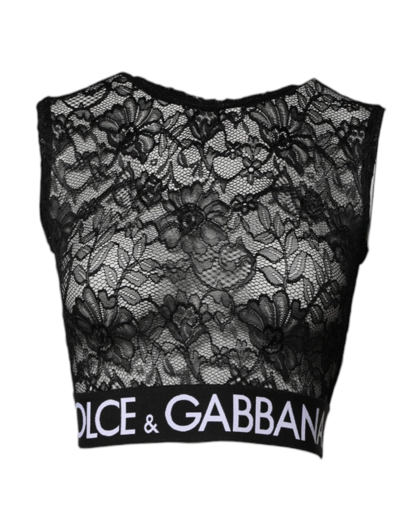 Dolce & Gabbana Black Nylon Floral Lace Sleeveless Crop Top - Sandy Store ByNet