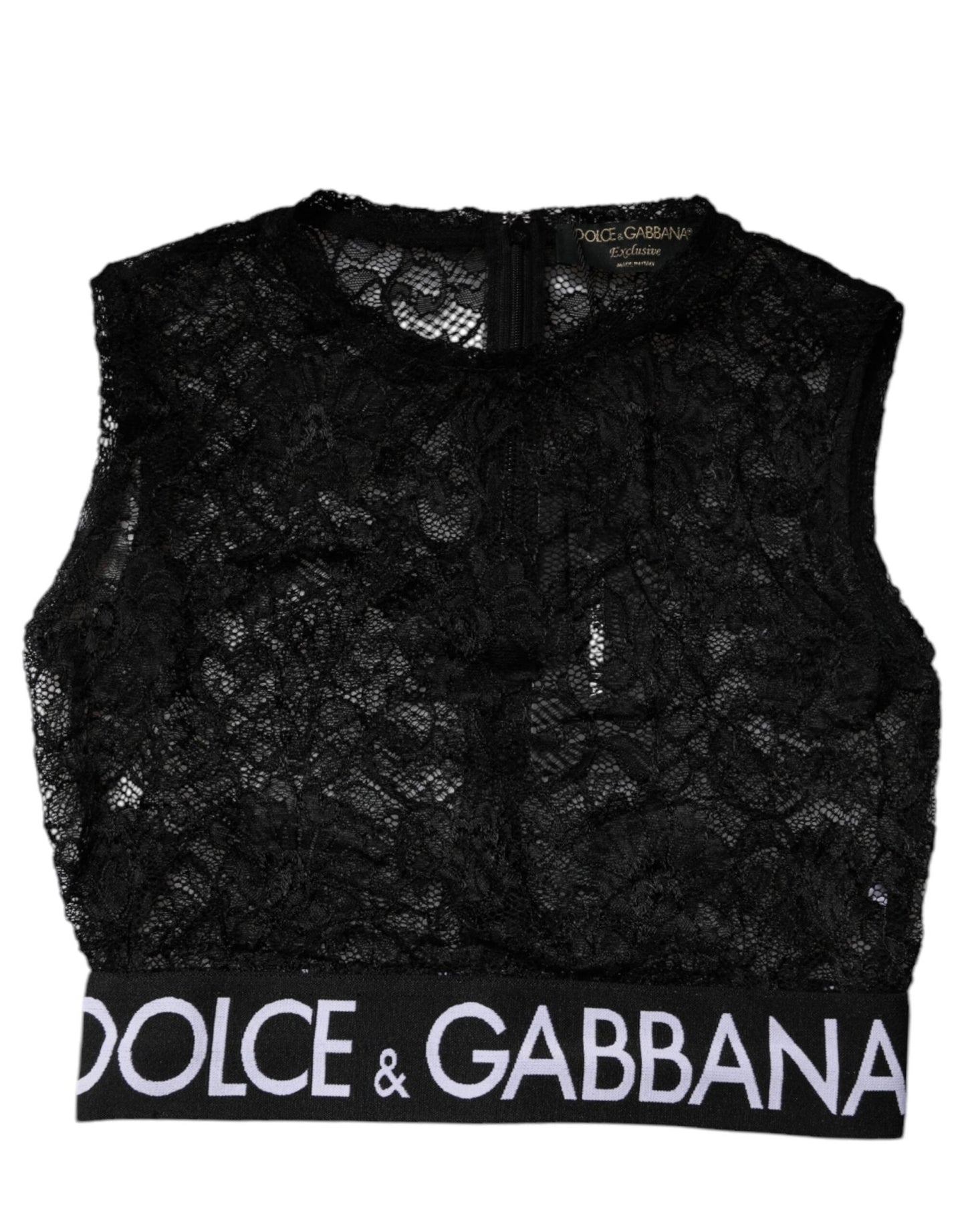 Dolce & Gabbana Black Nylon Floral Lace Sleeveless Crop Top - Sandy Store ByNet