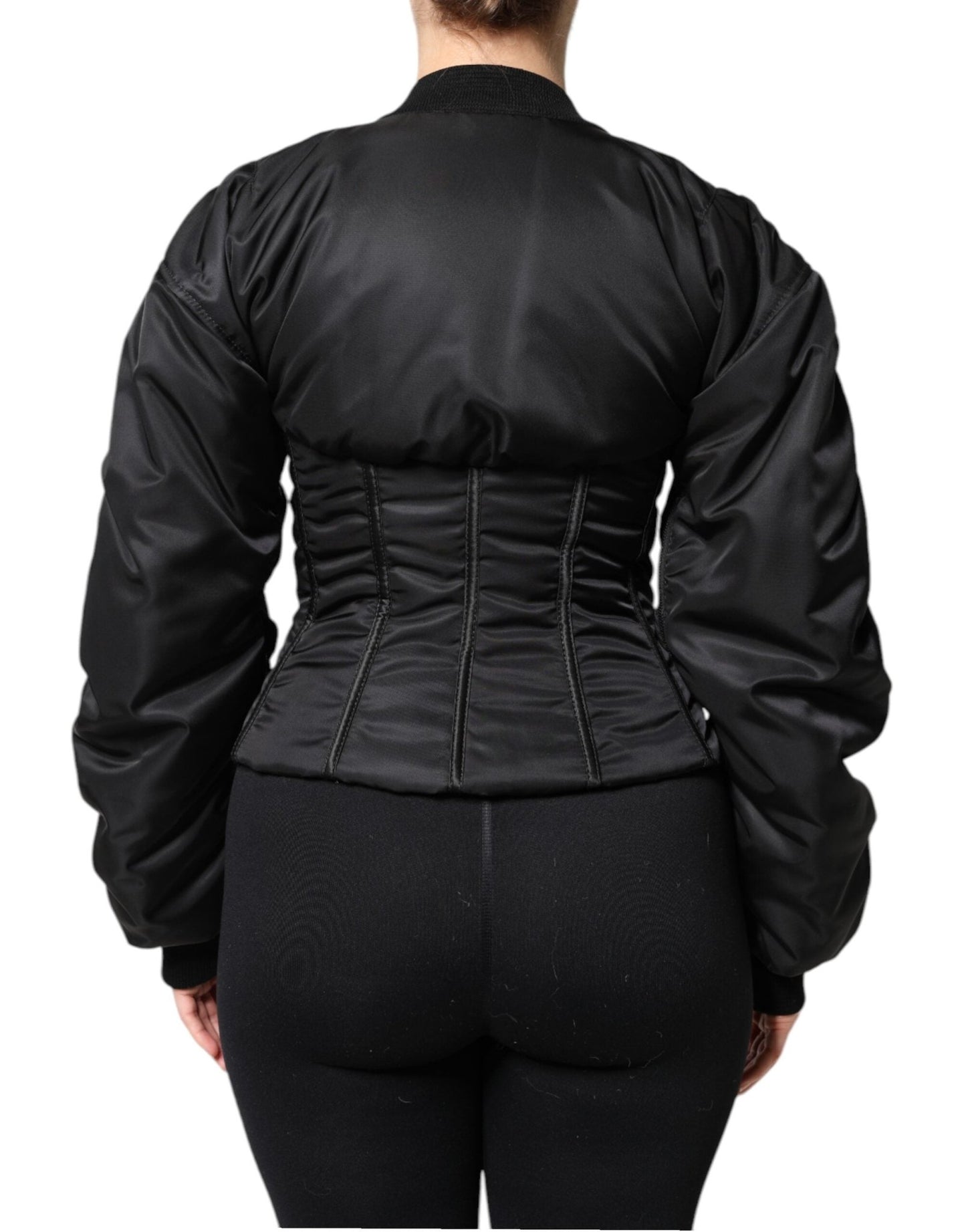 Dolce & Gabbana Black Nylon Full Zip Bustier Corset Jacket - Sandy Store ByNet