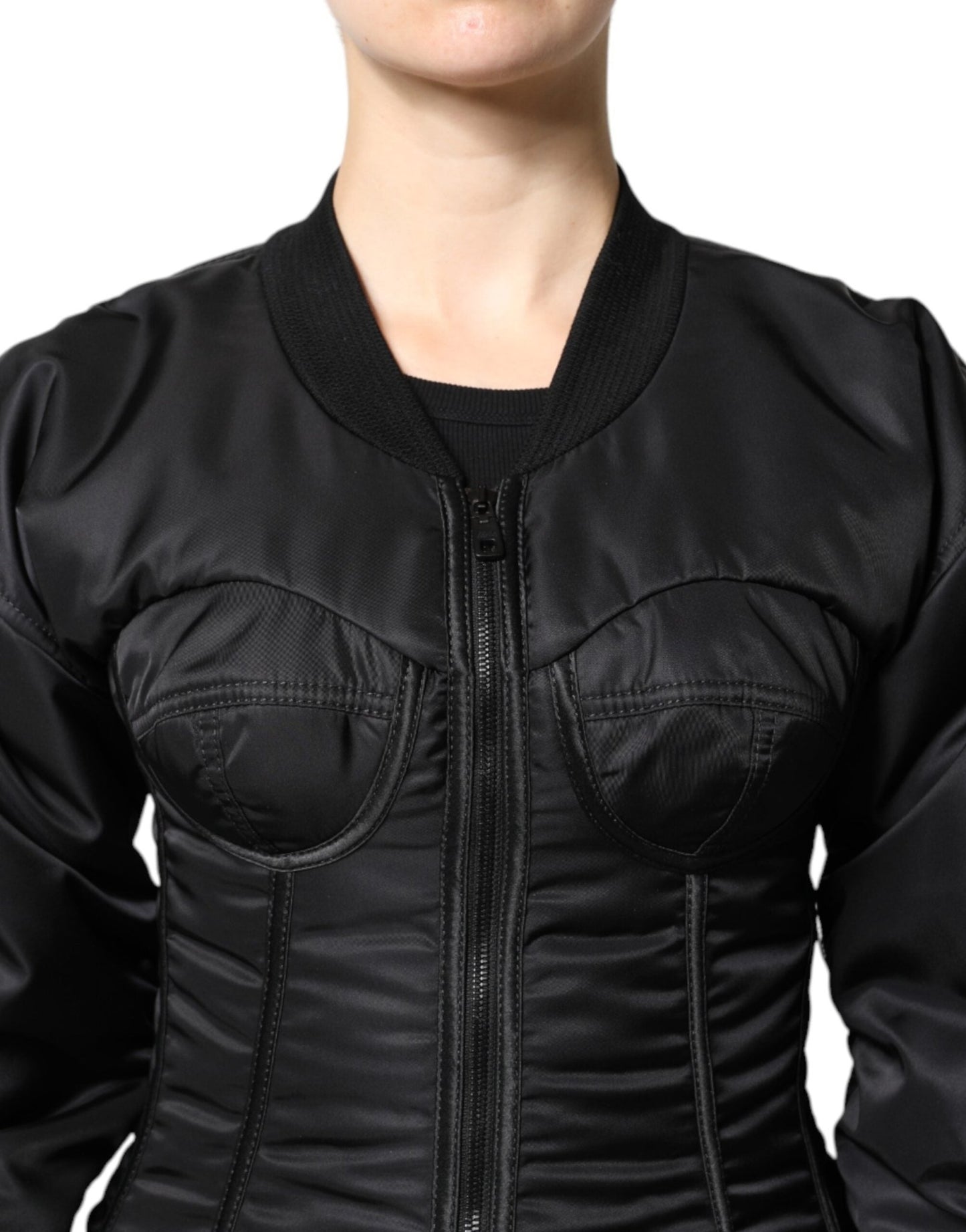 Dolce & Gabbana Black Nylon Full Zip Bustier Corset Jacket - Sandy Store ByNet