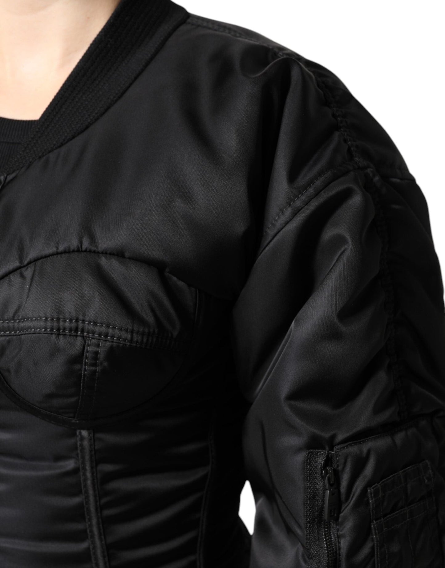 Dolce & Gabbana Black Nylon Full Zip Bustier Corset Jacket - Sandy Store ByNet