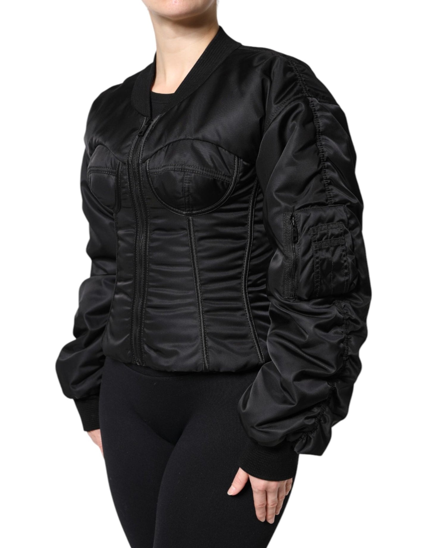 Dolce & Gabbana Black Nylon Full Zip Bustier Corset Jacket - Sandy Store ByNet