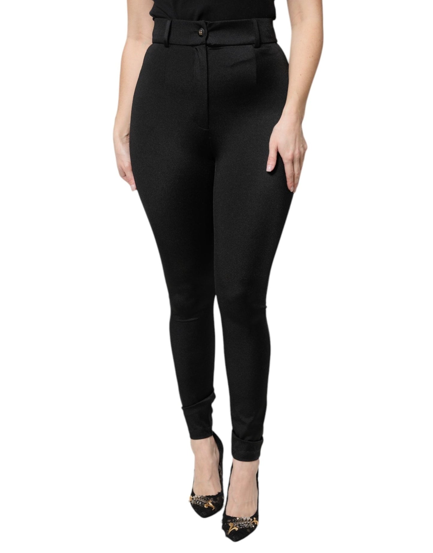 Dolce & Gabbana Black Nylon High Waist Slim Fit Pants – IT42|M par Dolce & Gabbana | Disponible sur Sandy Store ByNet