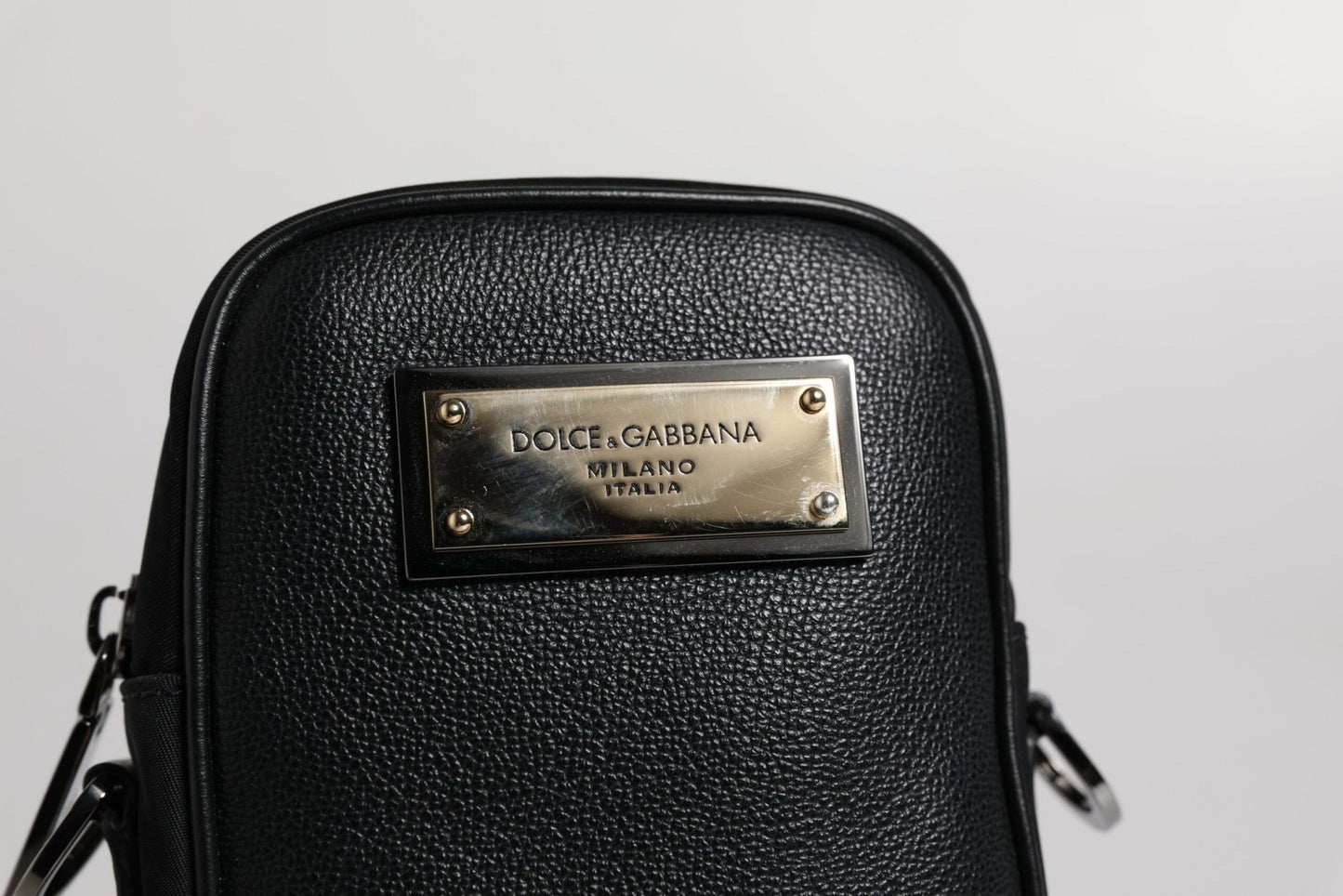 Dolce & Gabbana Black Nylon Leather Logo Plaque Crossbody Sling Bag - Sandy Store ByNet