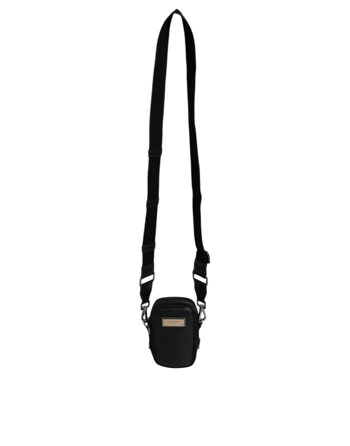 Dolce & Gabbana Black Nylon Leather Logo Plaque Crossbody Sling Bag - Sandy Store ByNet