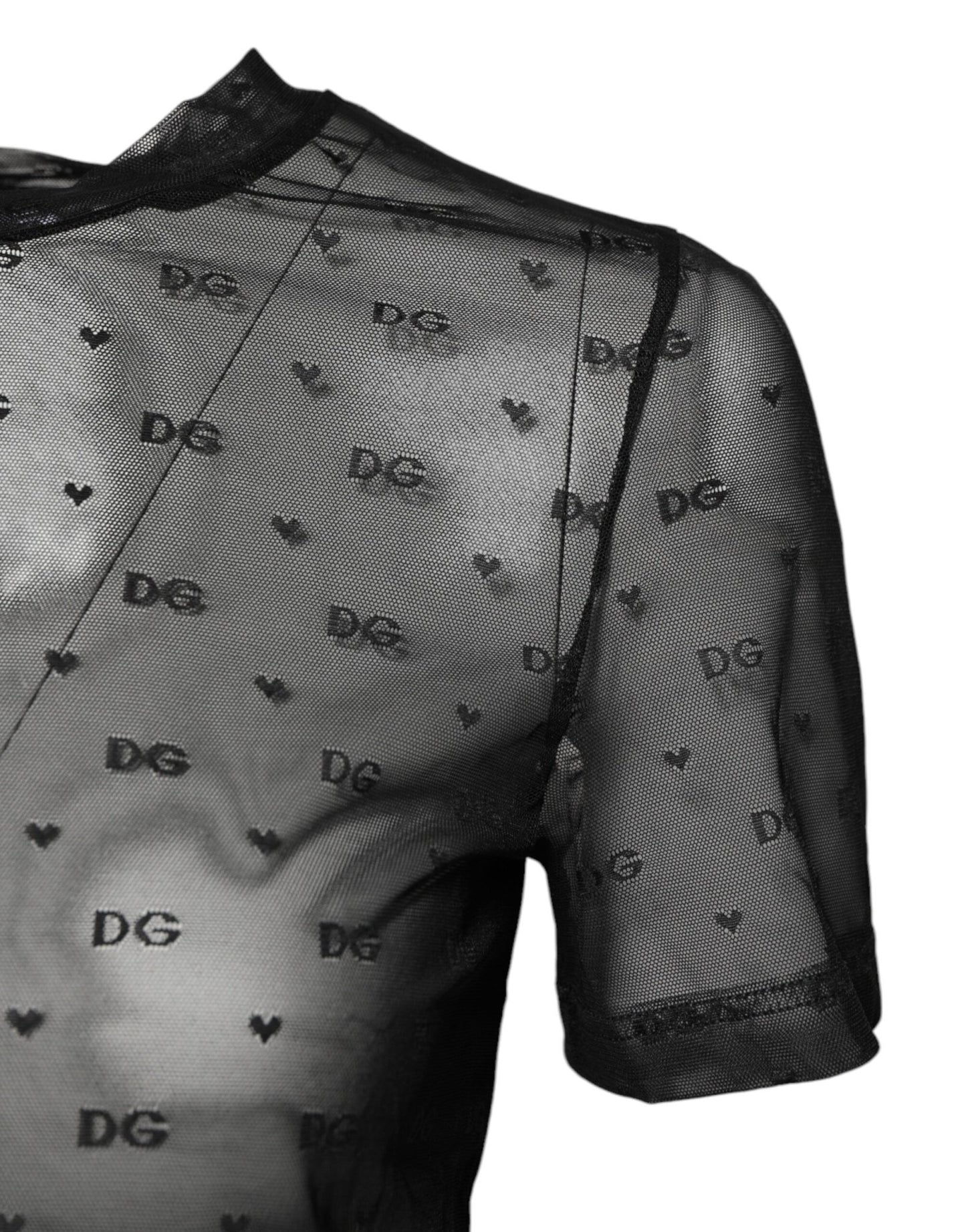 Dolce & Gabbana Black Nylon Sheer Logo Monogram Crew Neck Top - Sandy Store ByNet