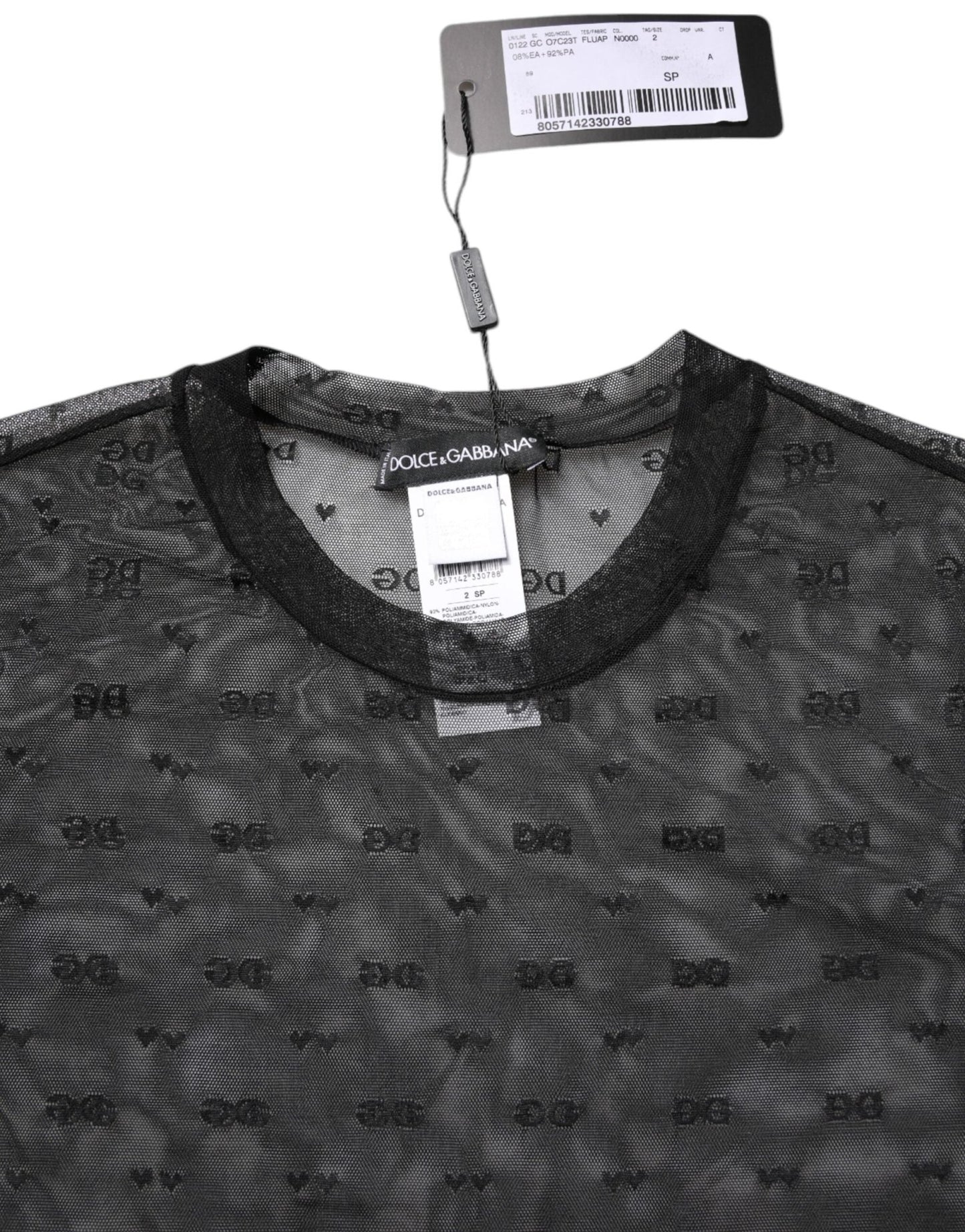 Dolce & Gabbana Black Nylon Sheer Logo Monogram Crew Neck Top - Sandy Store ByNet