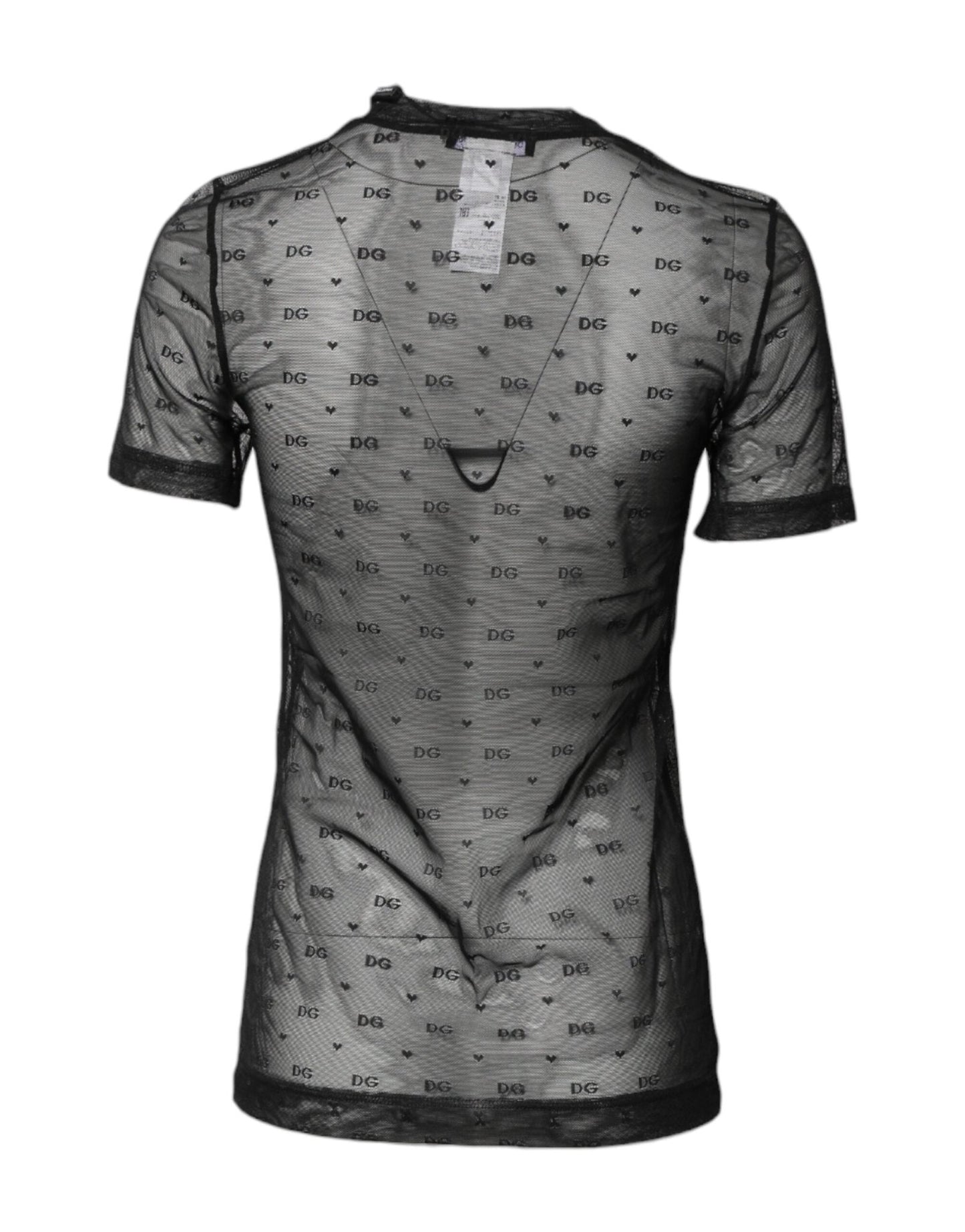 Dolce & Gabbana Black Nylon Sheer Logo Monogram Crew Neck Top - Sandy Store ByNet