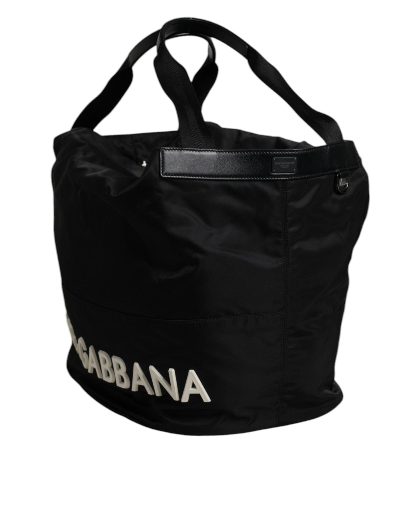 Dolce & Gabbana Black Nylon White Iconic Logo Shoulder Bucket Bag - Sandy Store ByNet