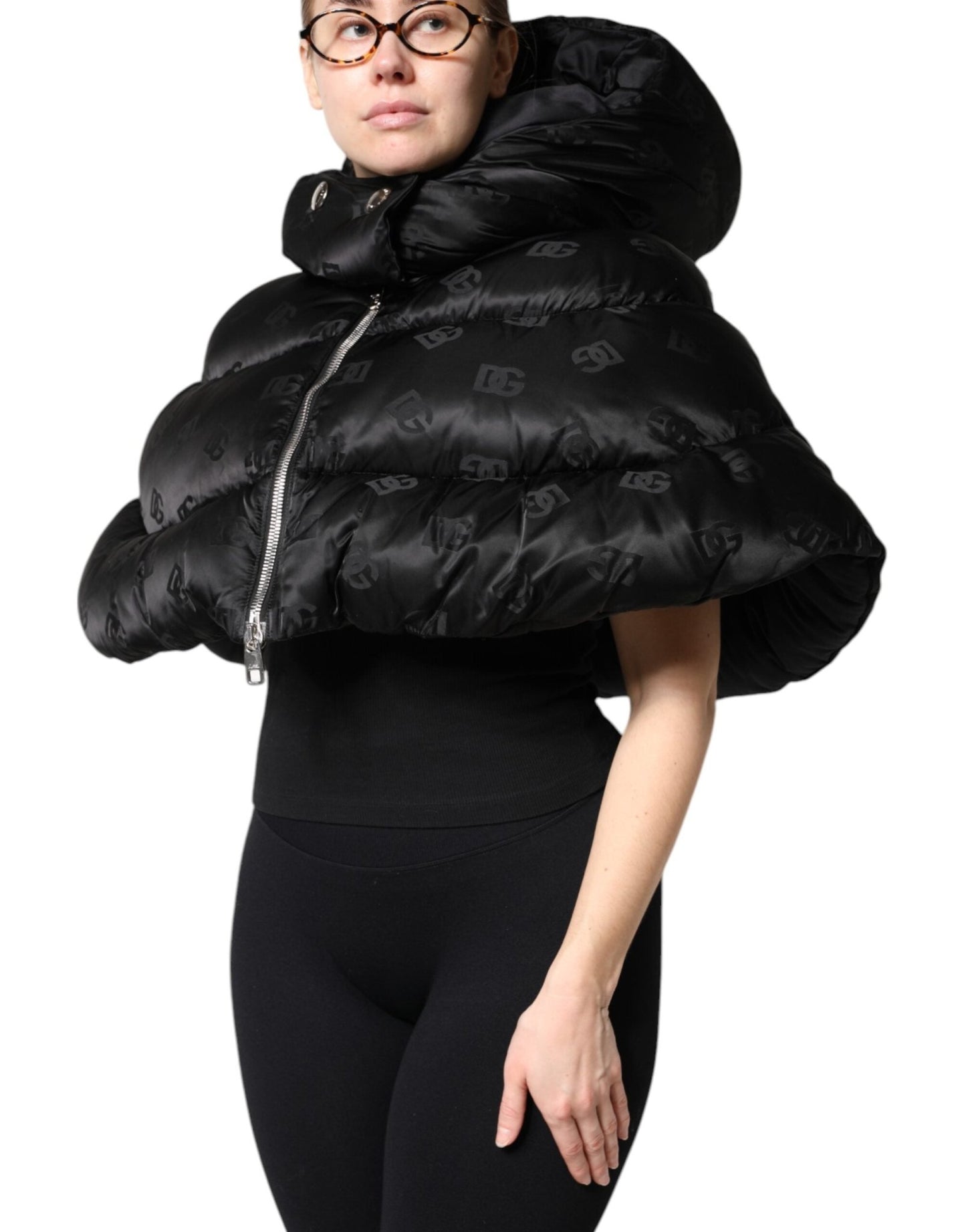 Dolce & Gabbana Black Padded Puffer Hooded Full Zip Cropped Jacket - Sandy Store ByNet