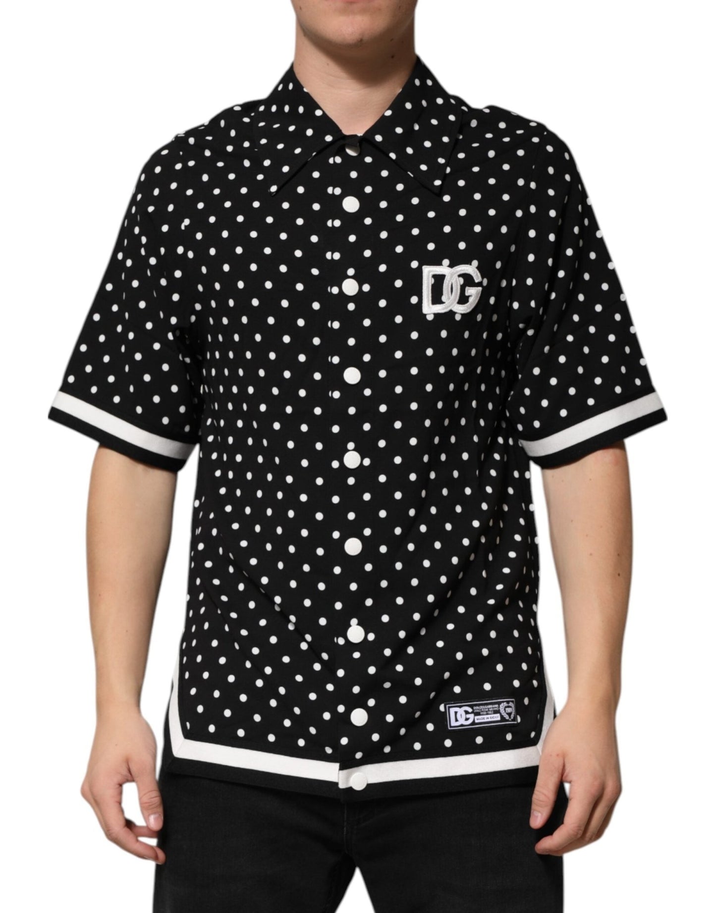 Dolce & Gabbana Black Polka Dot Short Sleeves Collared Polo T-shirt – S par Dolce & Gabbana | Disponible sur Sandy Store ByNet