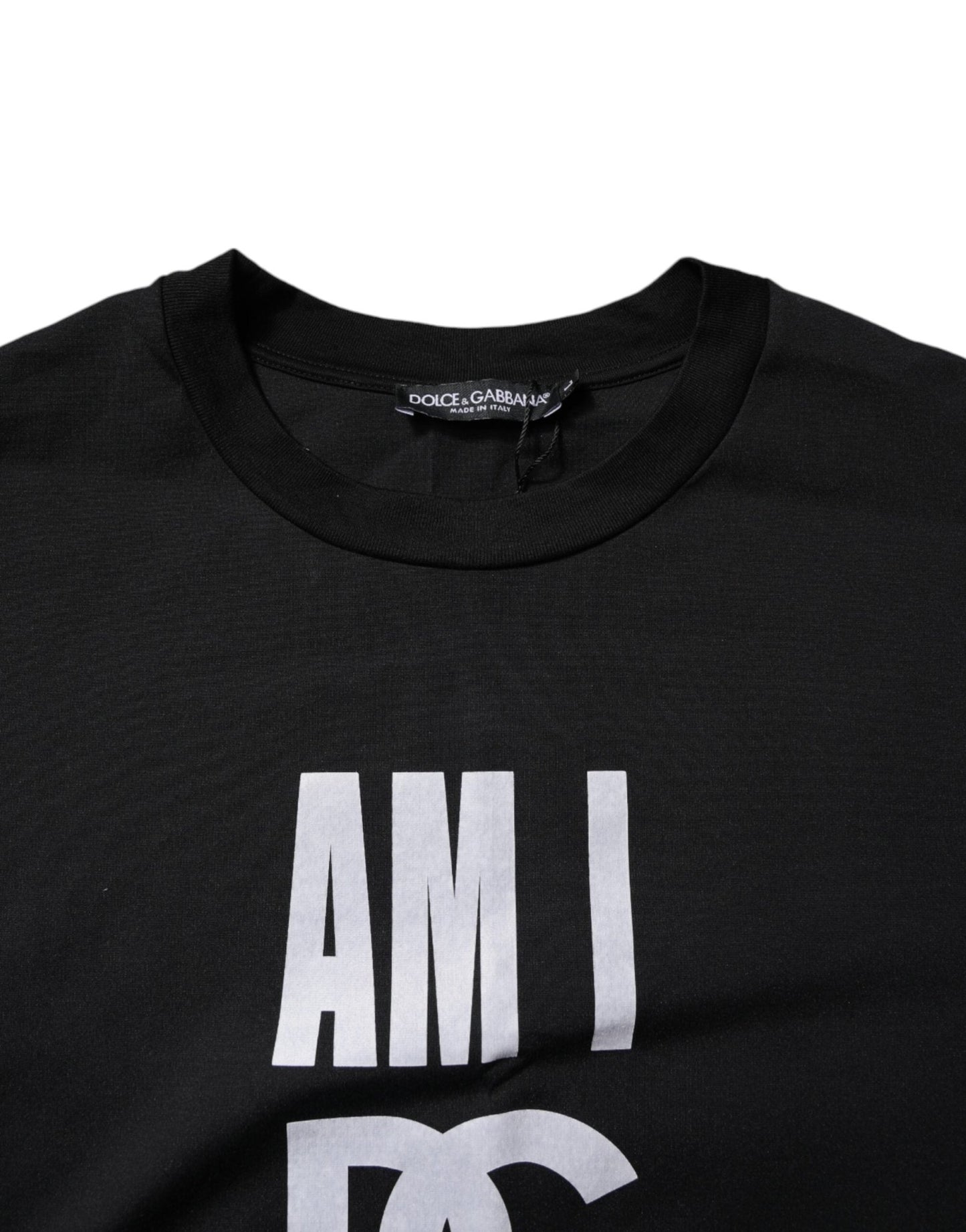 Dolce & Gabbana Black Printed Cotton Crew Neck Tee T-shirt - Sandy Store ByNet