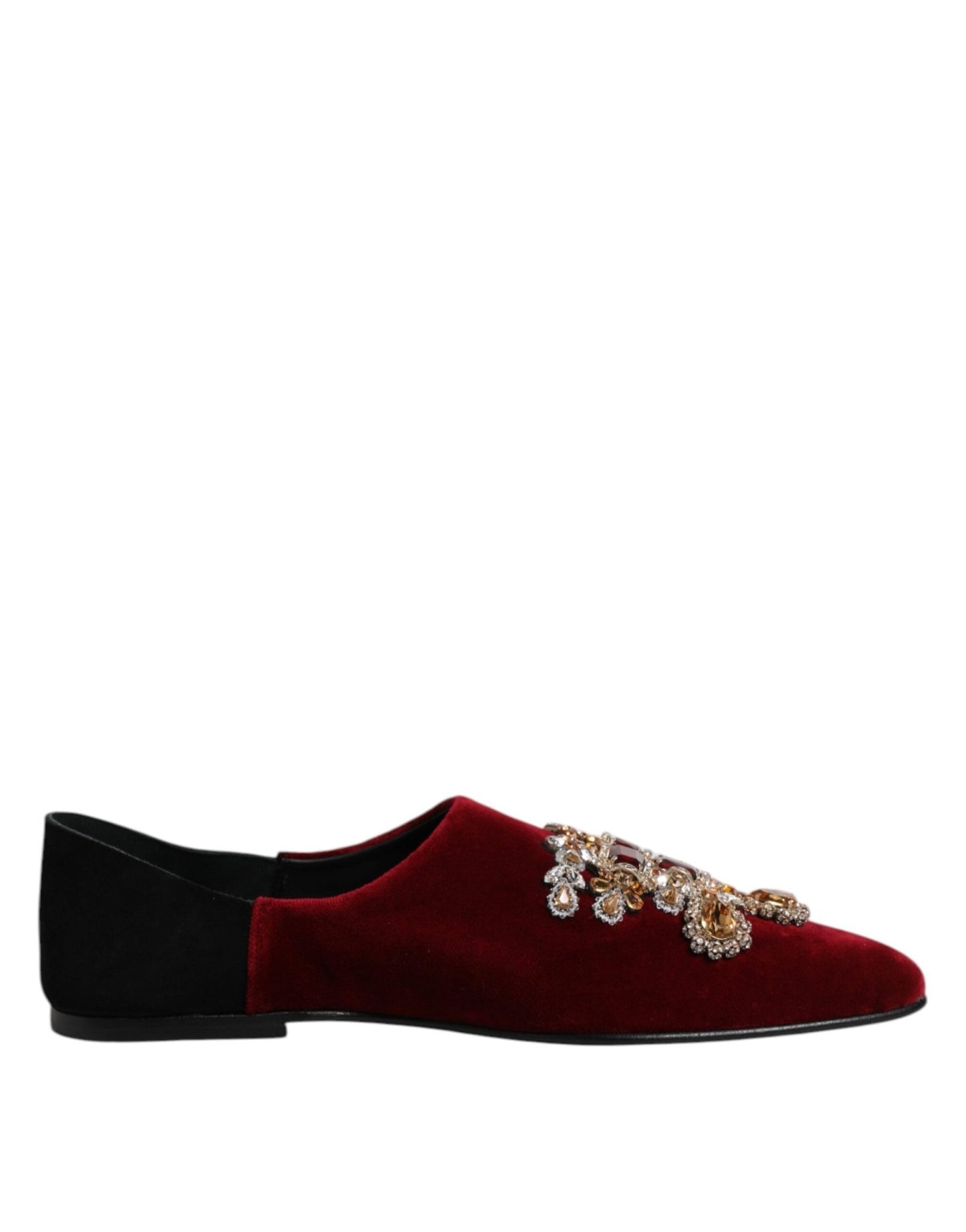 Dolce & Gabbana Black Red Velvet Embellished Slip On Shoes – EU45/US12 par Dolce & Gabbana | Disponible sur Sandy Store ByNet