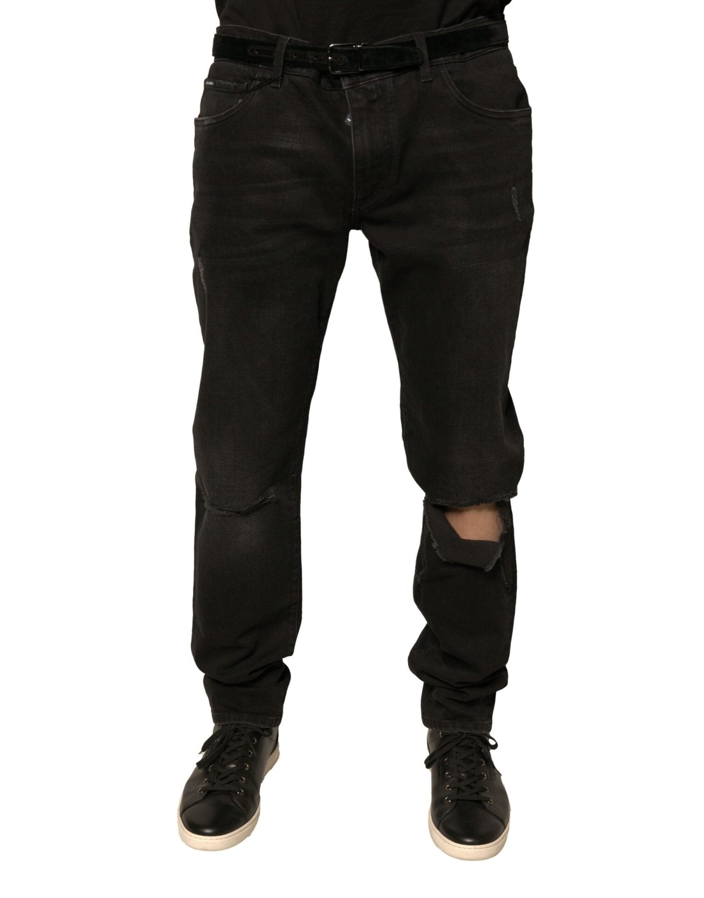 Dolce & Gabbana Black Ripped Logo Cotton Skinny Denim Jeans – IT56 | XXL par Dolce & Gabbana | Disponible sur Sandy Store ByNet