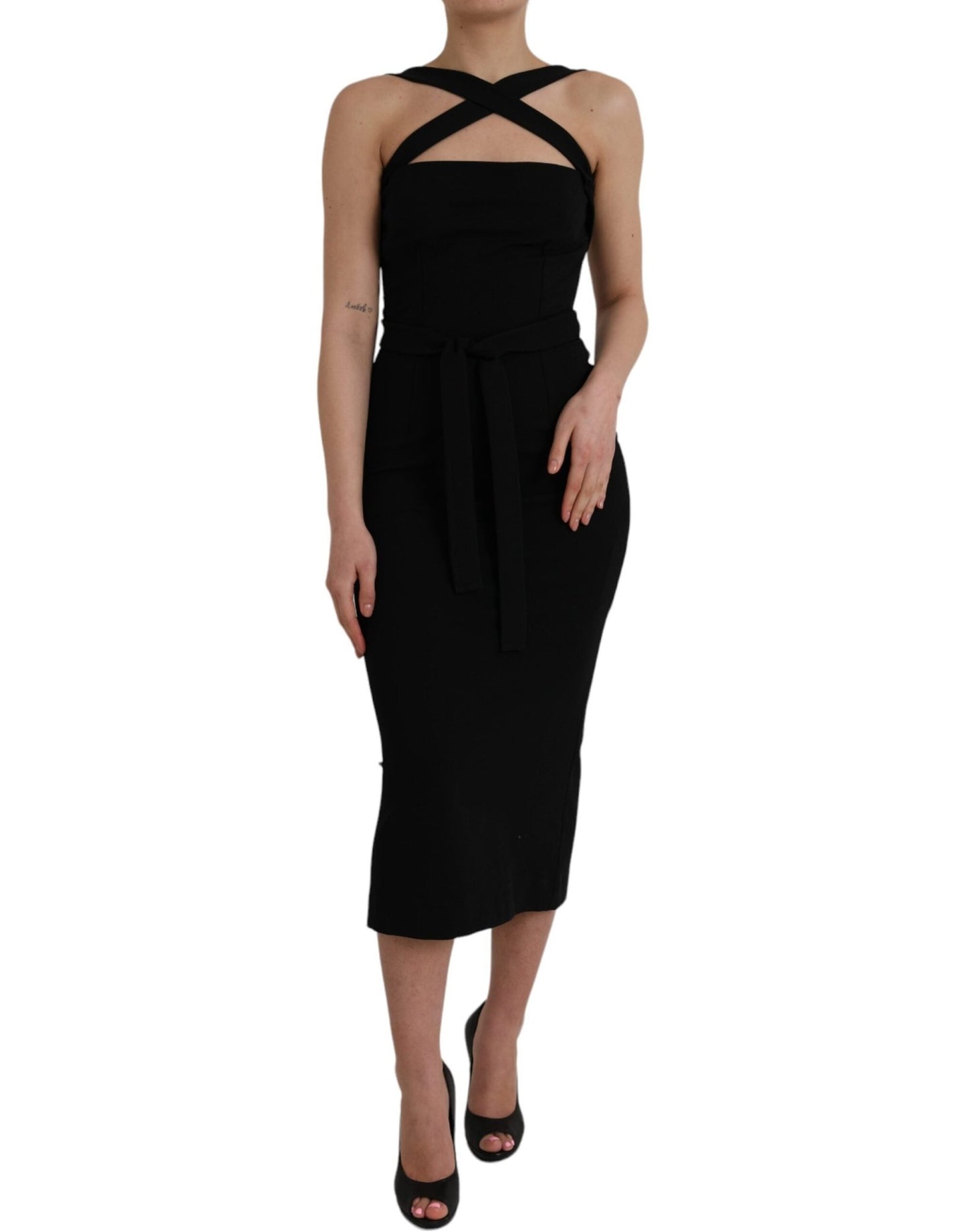 Dolce & Gabbana Black Sheath Halter Sleeveless Midi Dress - Sandy Store ByNet
