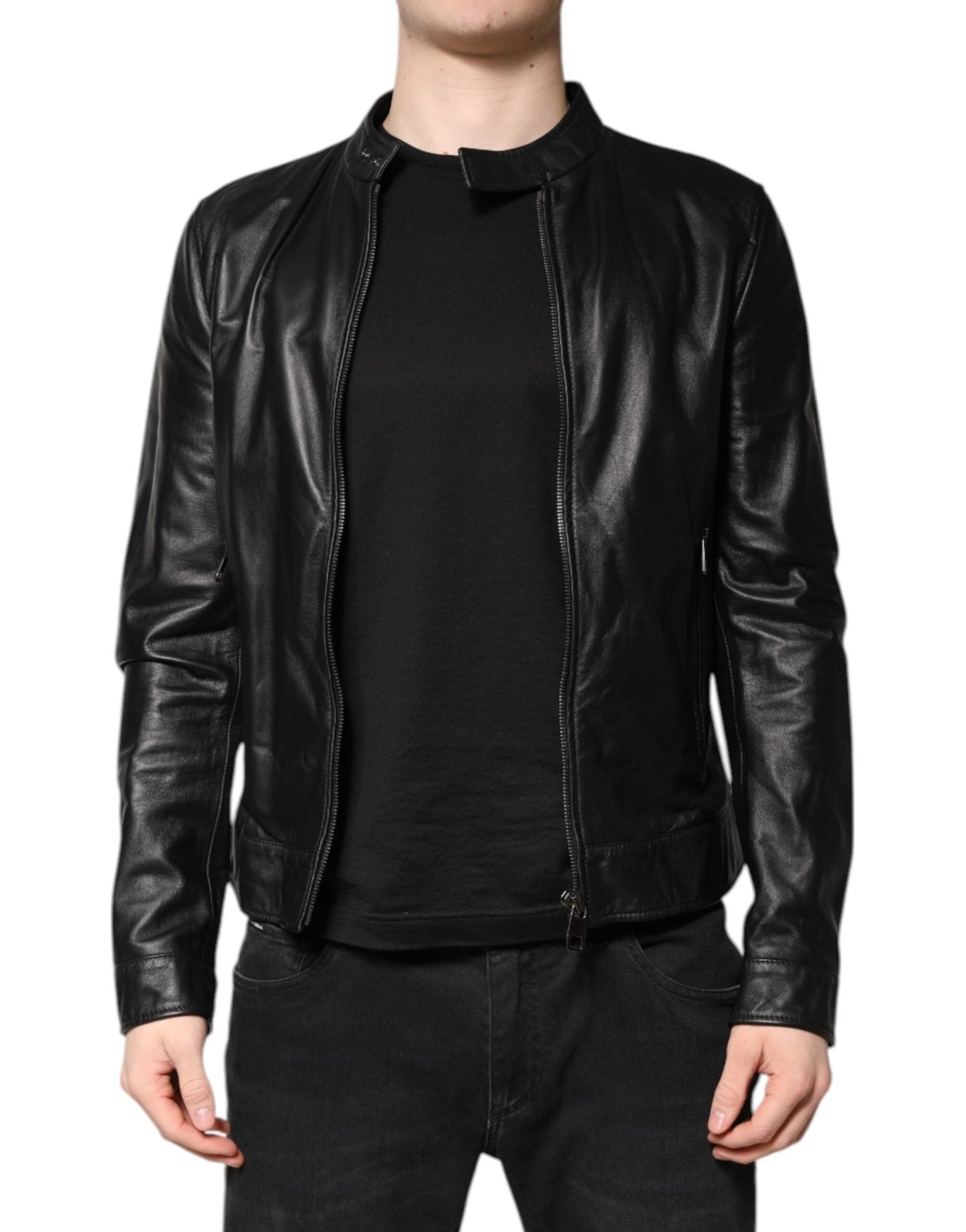 Dolce & Gabbana Black Sheep Leather Biker Full Zip Jacket – IT44 | XS par Dolce & Gabbana | Disponible sur Sandy Store ByNet
