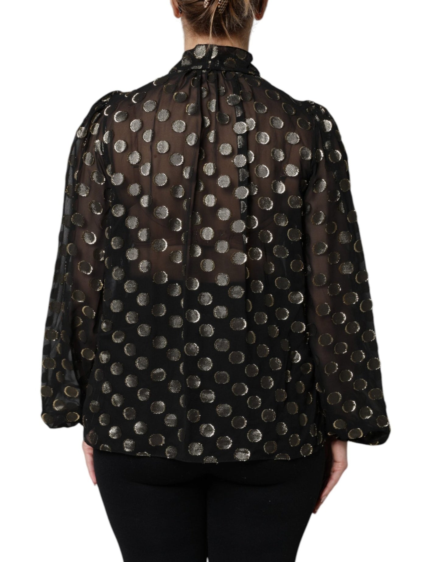 Dolce & Gabbana Black Sheer Tied Neck Polka Dots Blouse Top - Sandy Store ByNet
