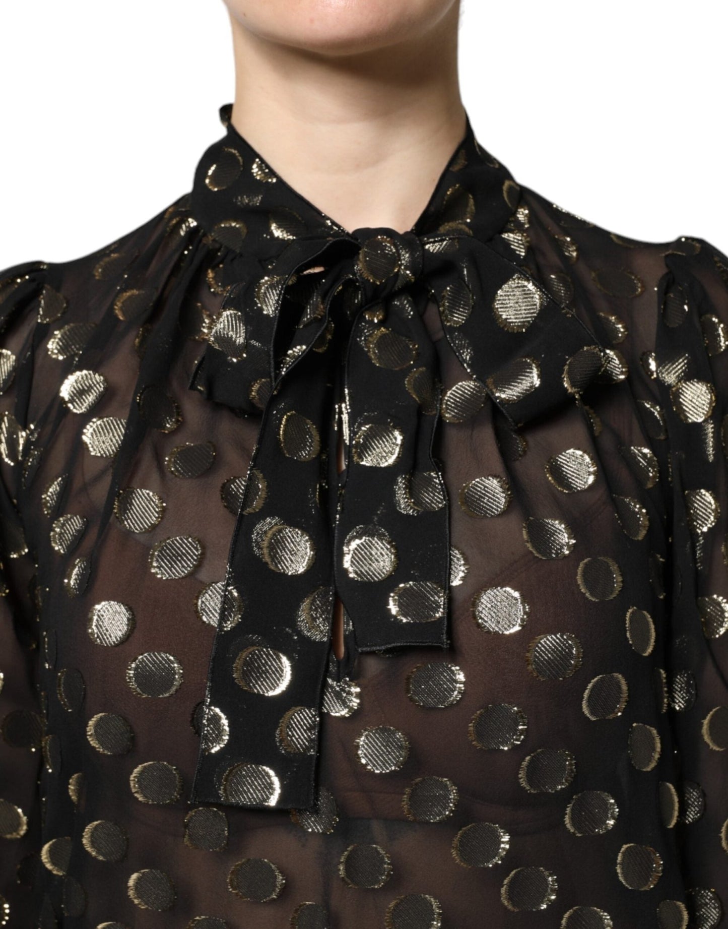 Dolce & Gabbana Black Sheer Tied Neck Polka Dots Blouse Top - Sandy Store ByNet
