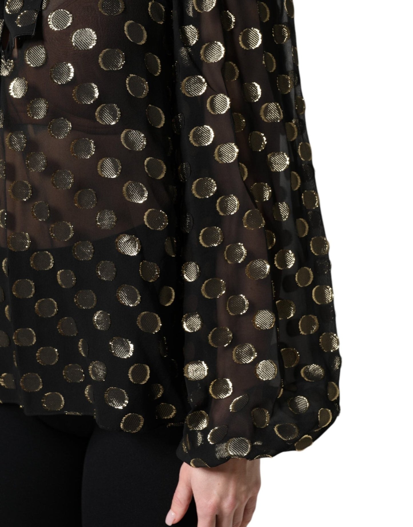 Dolce & Gabbana Black Sheer Tied Neck Polka Dots Blouse Top - Sandy Store ByNet