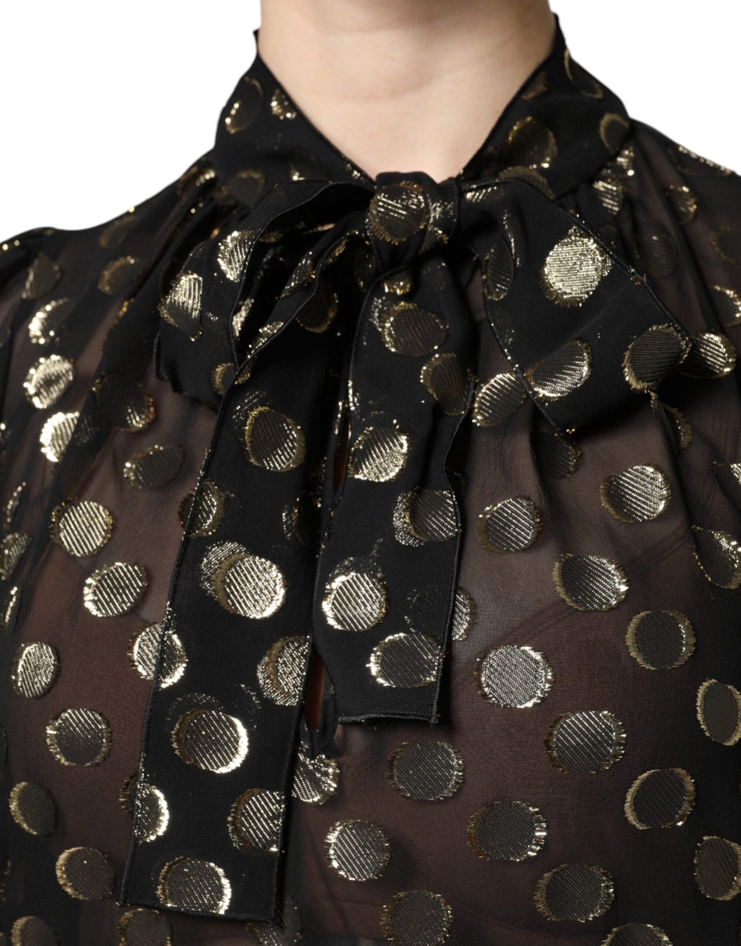 Dolce & Gabbana Black Sheer Tied Neck Polka Dots Blouse Top - Sandy Store ByNet