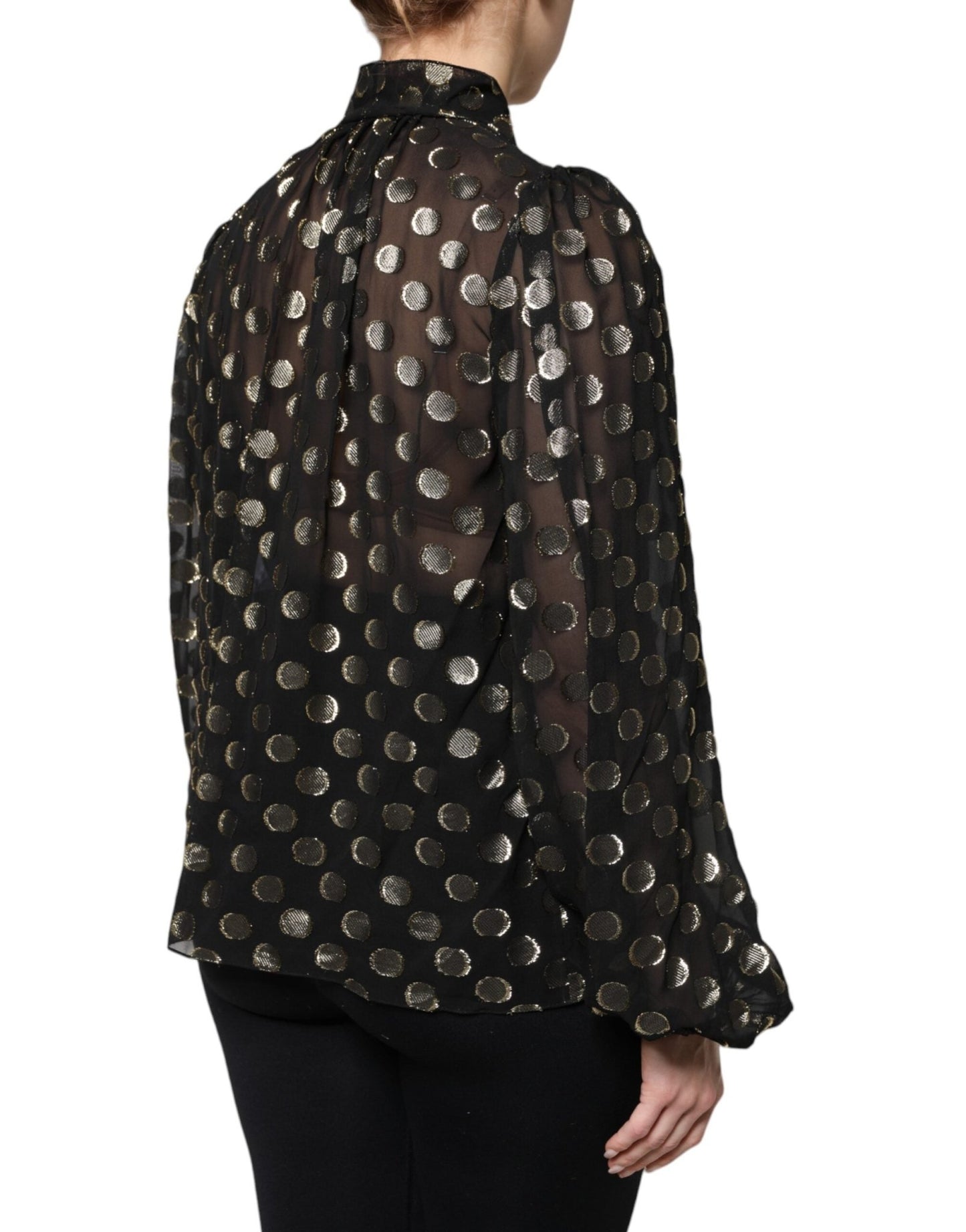 Dolce & Gabbana Black Sheer Tied Neck Polka Dots Blouse Top - Sandy Store ByNet