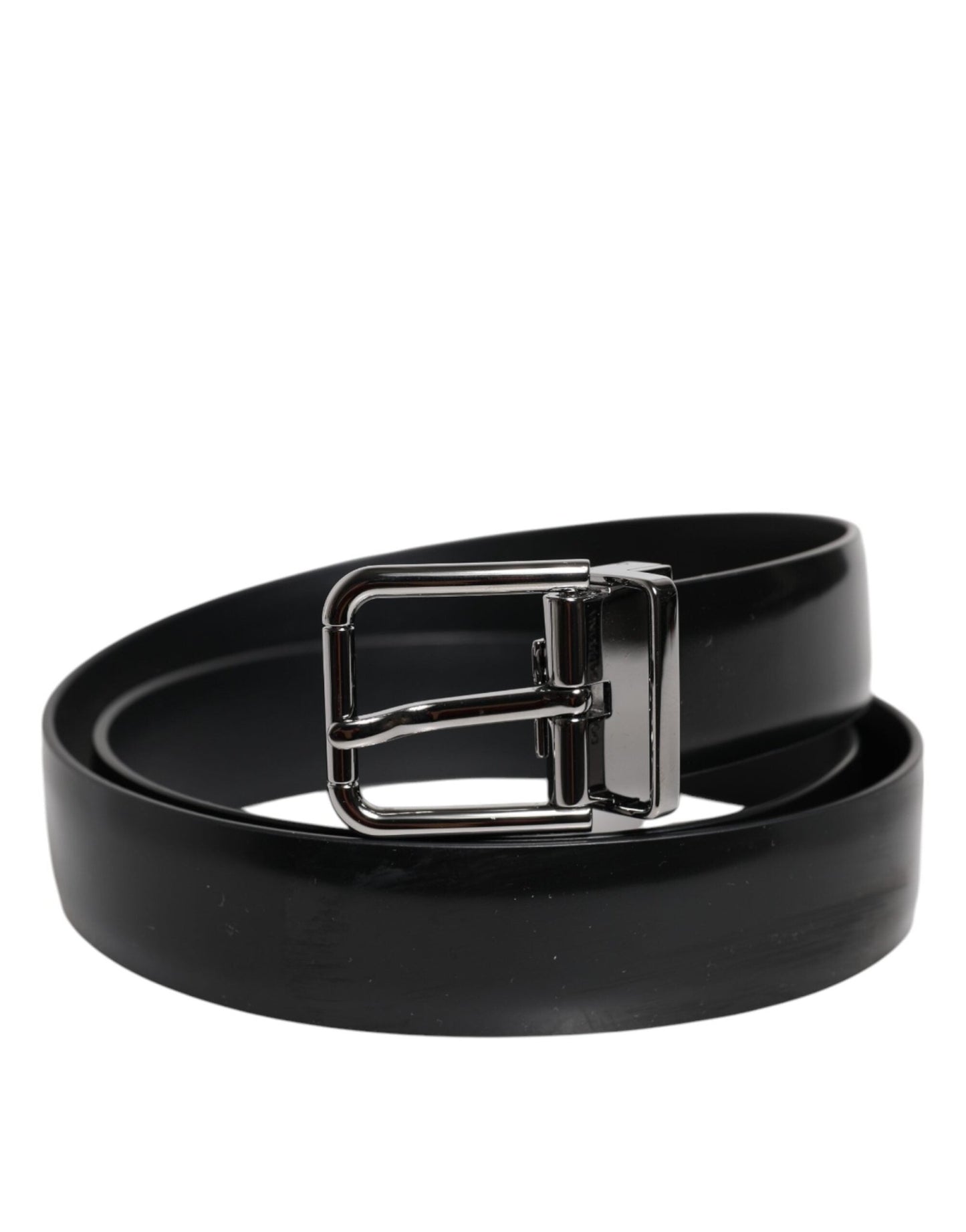 Dolce & Gabbana Black Shiny Leather Silver Metal Buckle Belt - Sandy Store ByNet