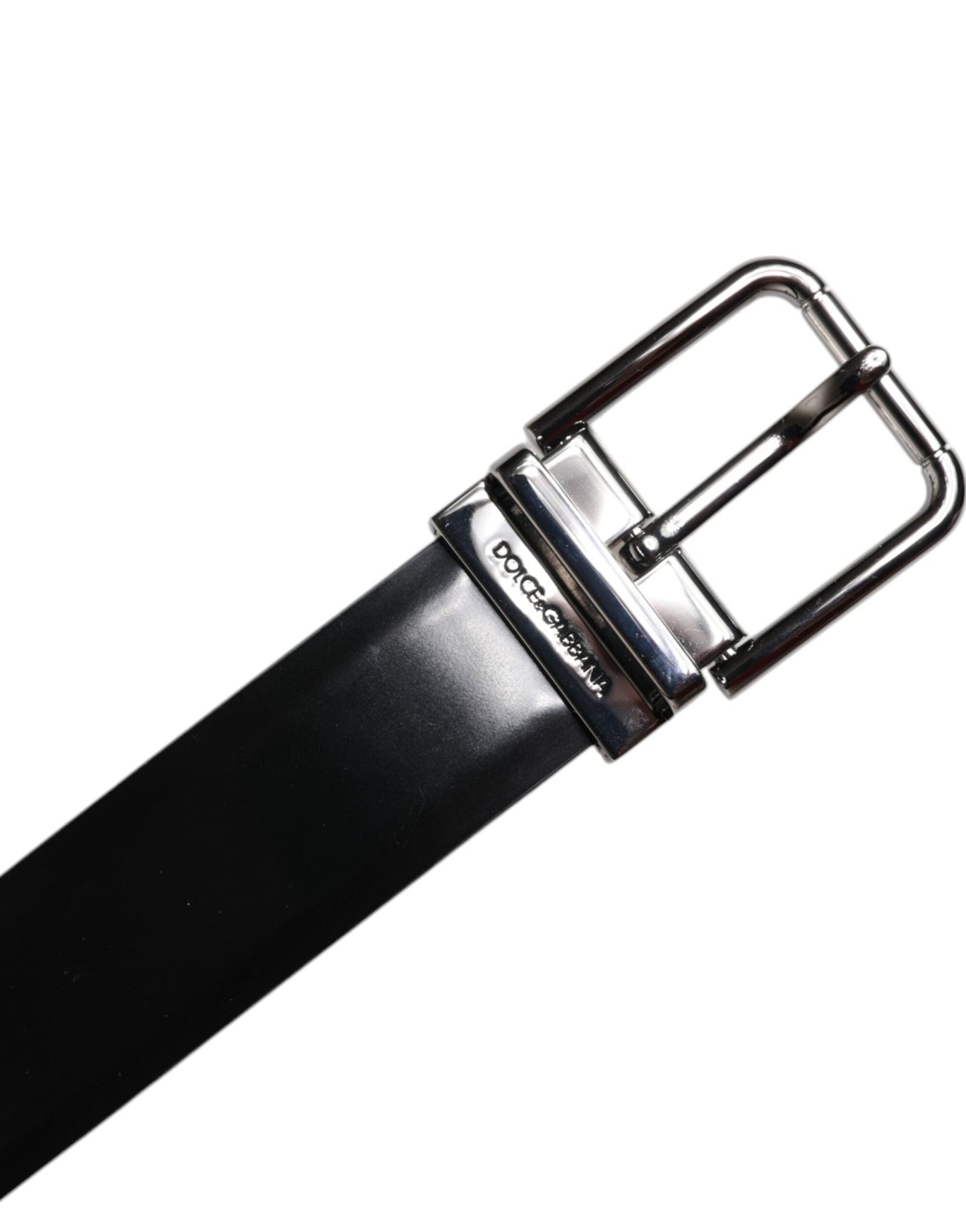 Dolce & Gabbana Black Shiny Leather Silver Metal Buckle Belt - Sandy Store ByNet