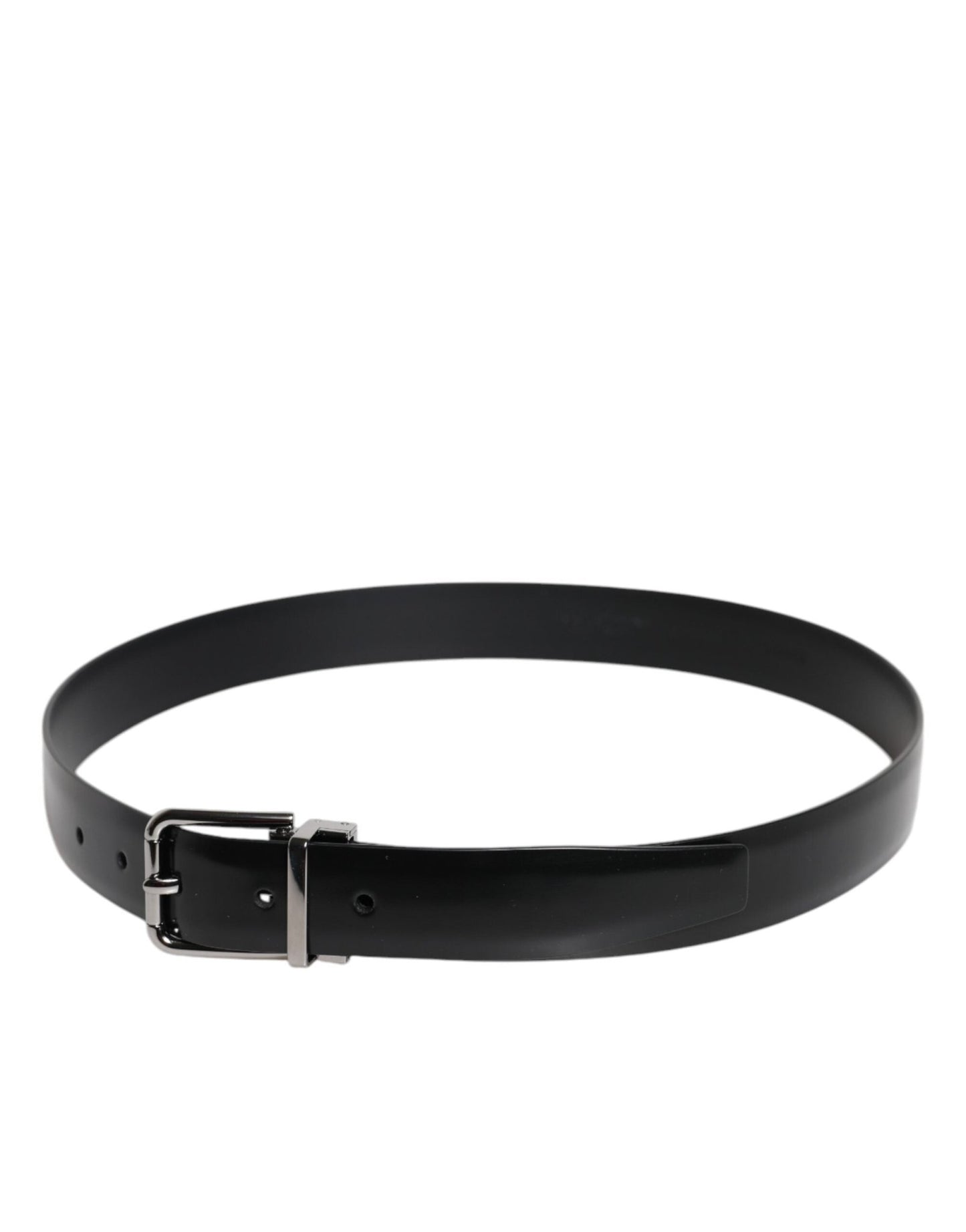 Dolce & Gabbana Black Shiny Leather Silver Metal Buckle Belt - Sandy Store ByNet