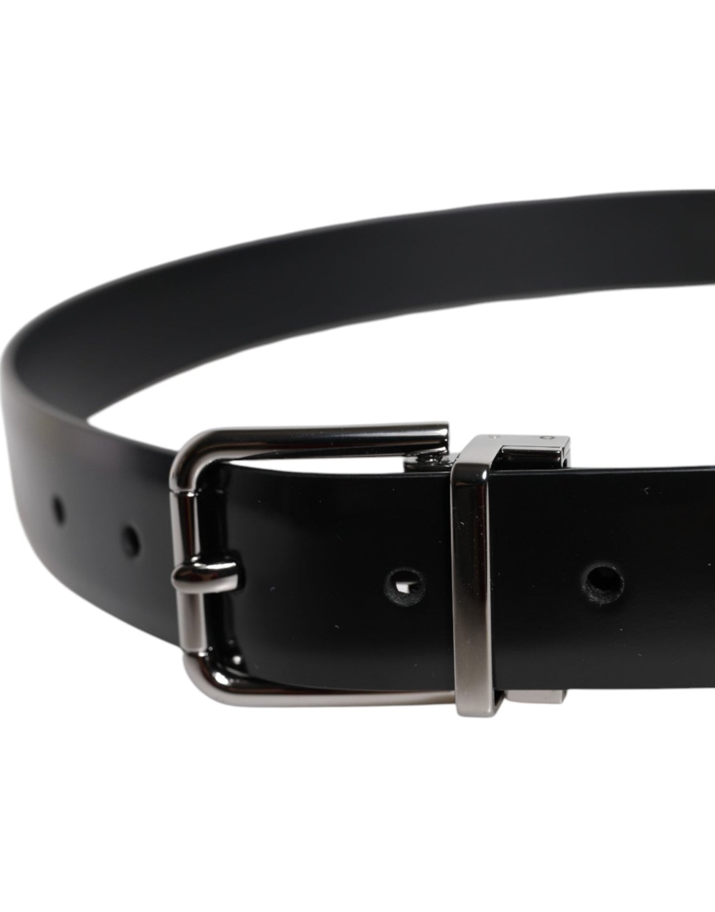 Dolce & Gabbana Black Shiny Leather Silver Metal Buckle Belt - Sandy Store ByNet