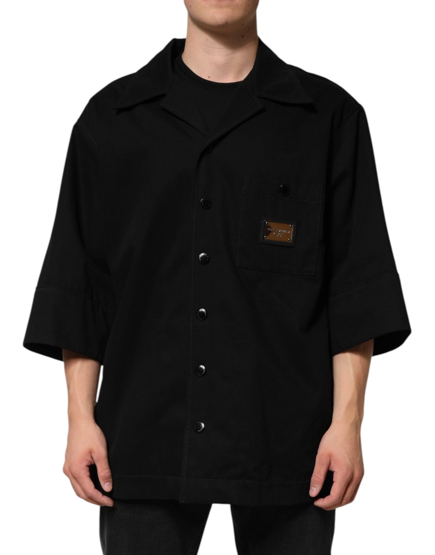 Dolce & Gabbana Black Short Sleeve Button Men Casual Shirt – IT44 | 3XL par Dolce & Gabbana | Disponible sur Sandy Store ByNet