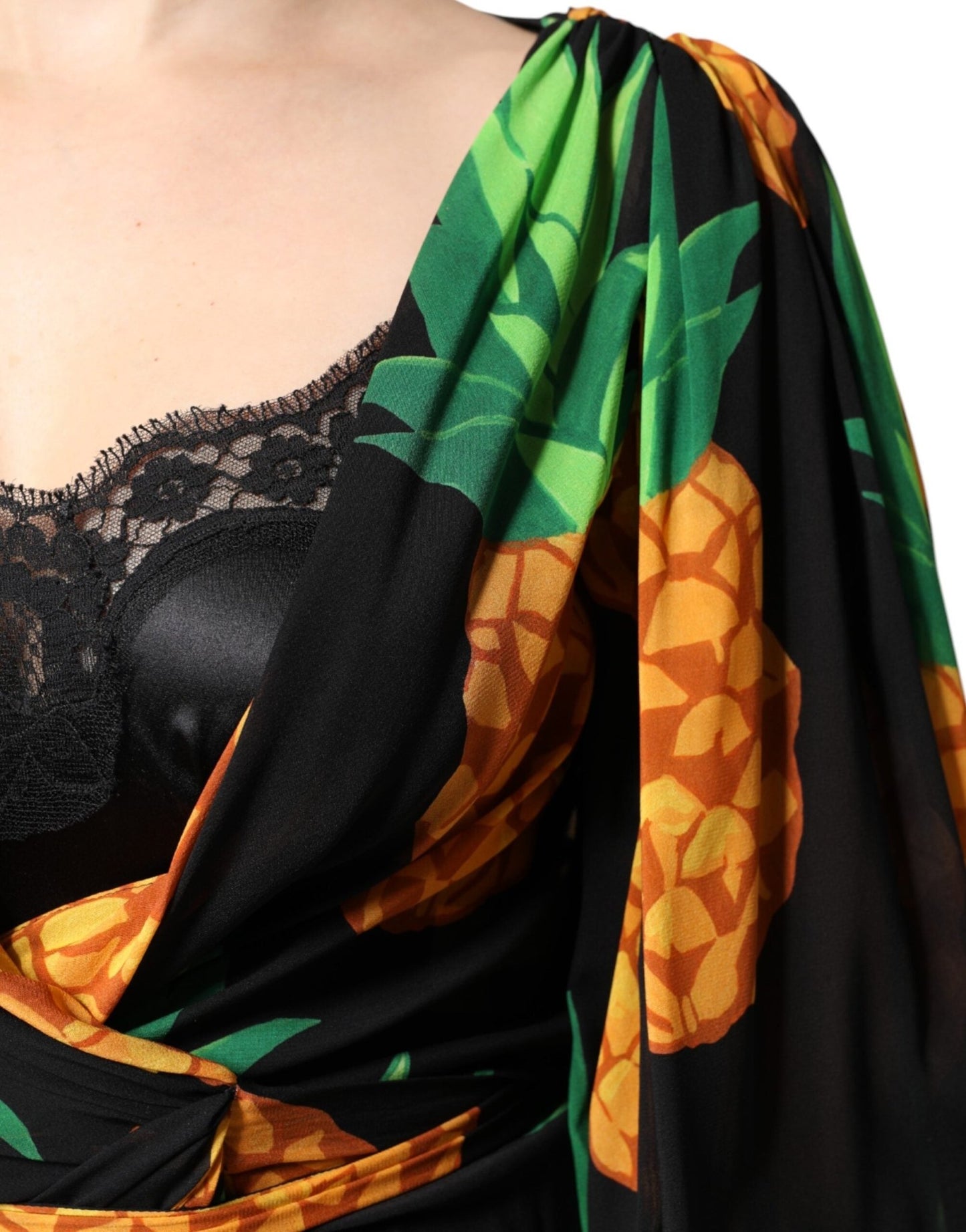 Dolce & Gabbana Black Silk Pineapple Draped Print Wrap Dress - Sandy Store ByNet