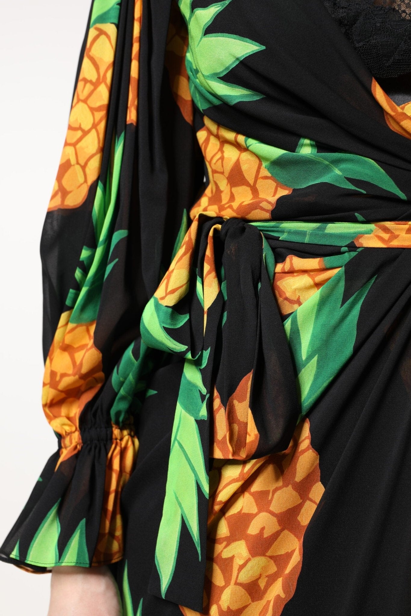 Dolce & Gabbana Black Silk Pineapple Draped Print Wrap Dress - Sandy Store ByNet