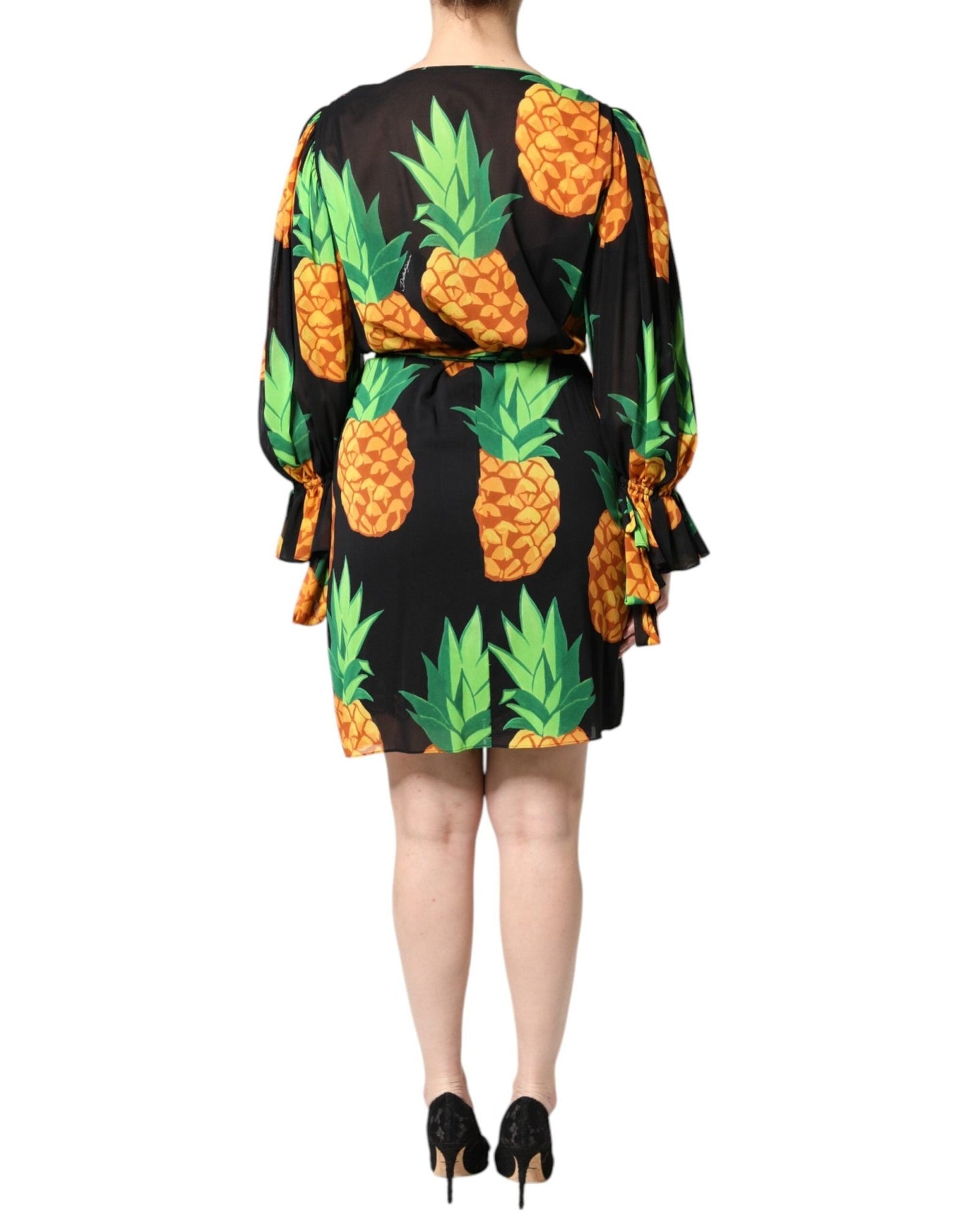 Dolce & Gabbana Black Silk Pineapple Draped Print Wrap Dress - Sandy Store ByNet