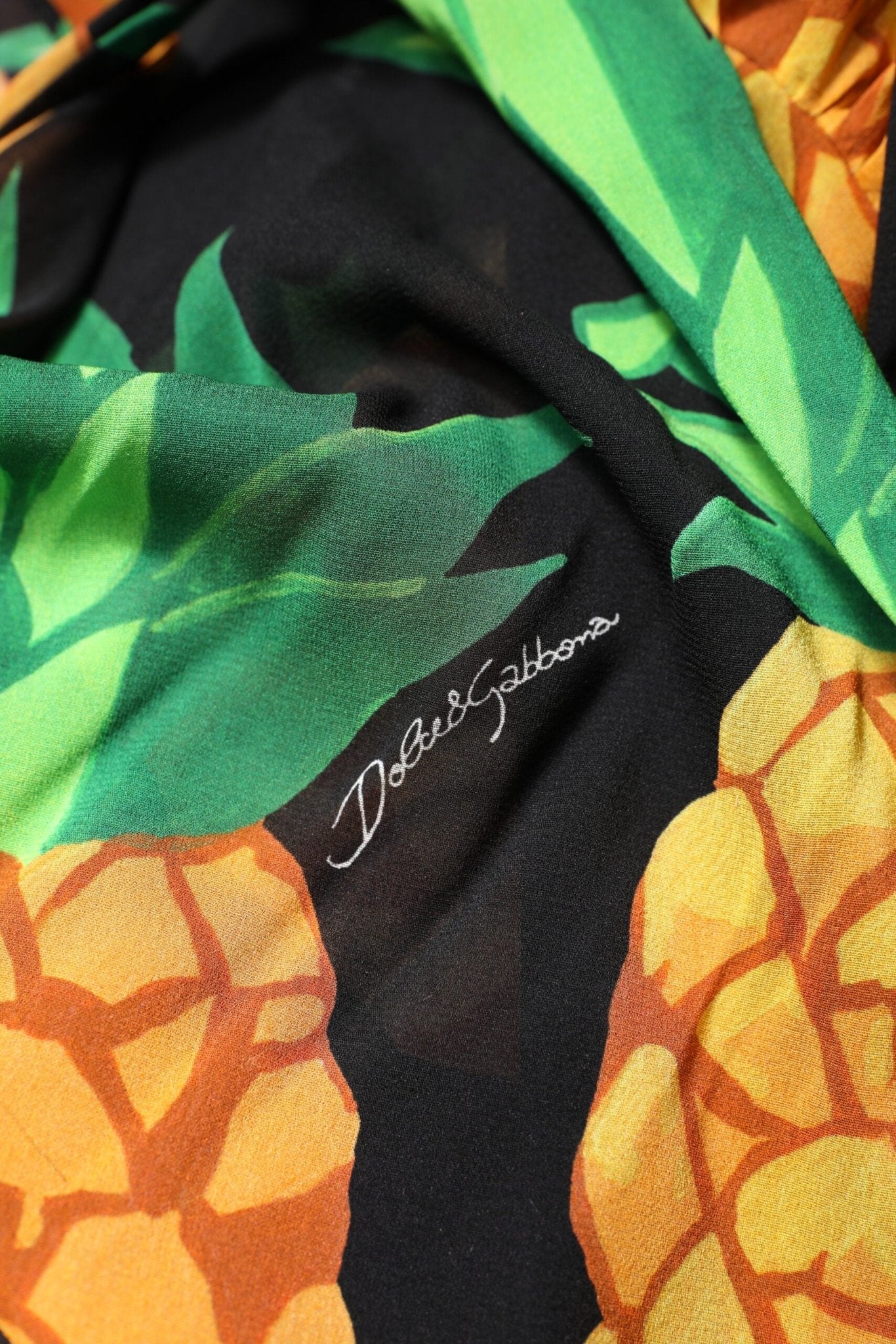 Dolce & Gabbana Black Silk Pineapple Draped Print Wrap Dress - Sandy Store ByNet