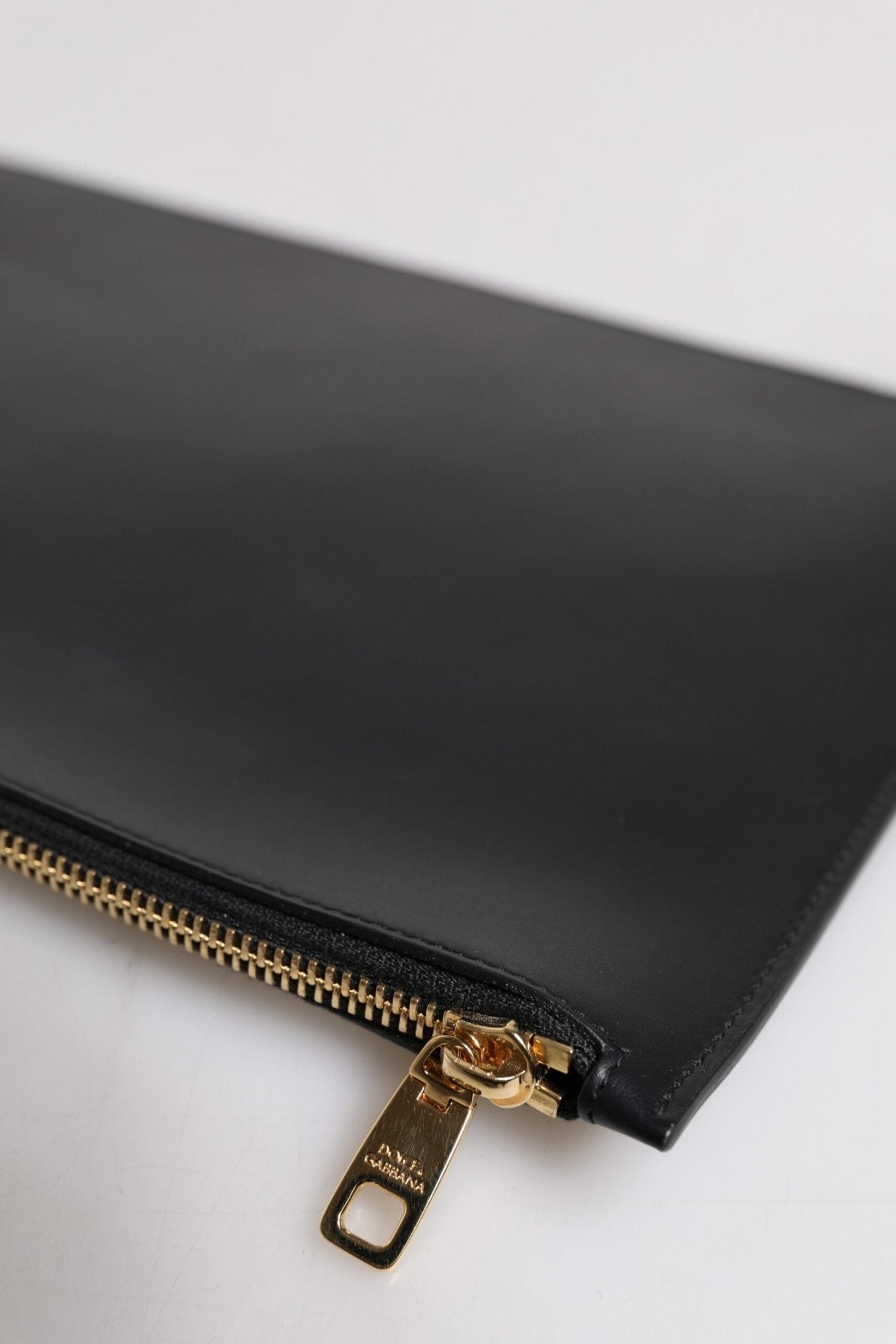 Dolce & Gabbana Black Solid Leather DG Logo Clutch Zip Pouch Bag - Sandy Store ByNet