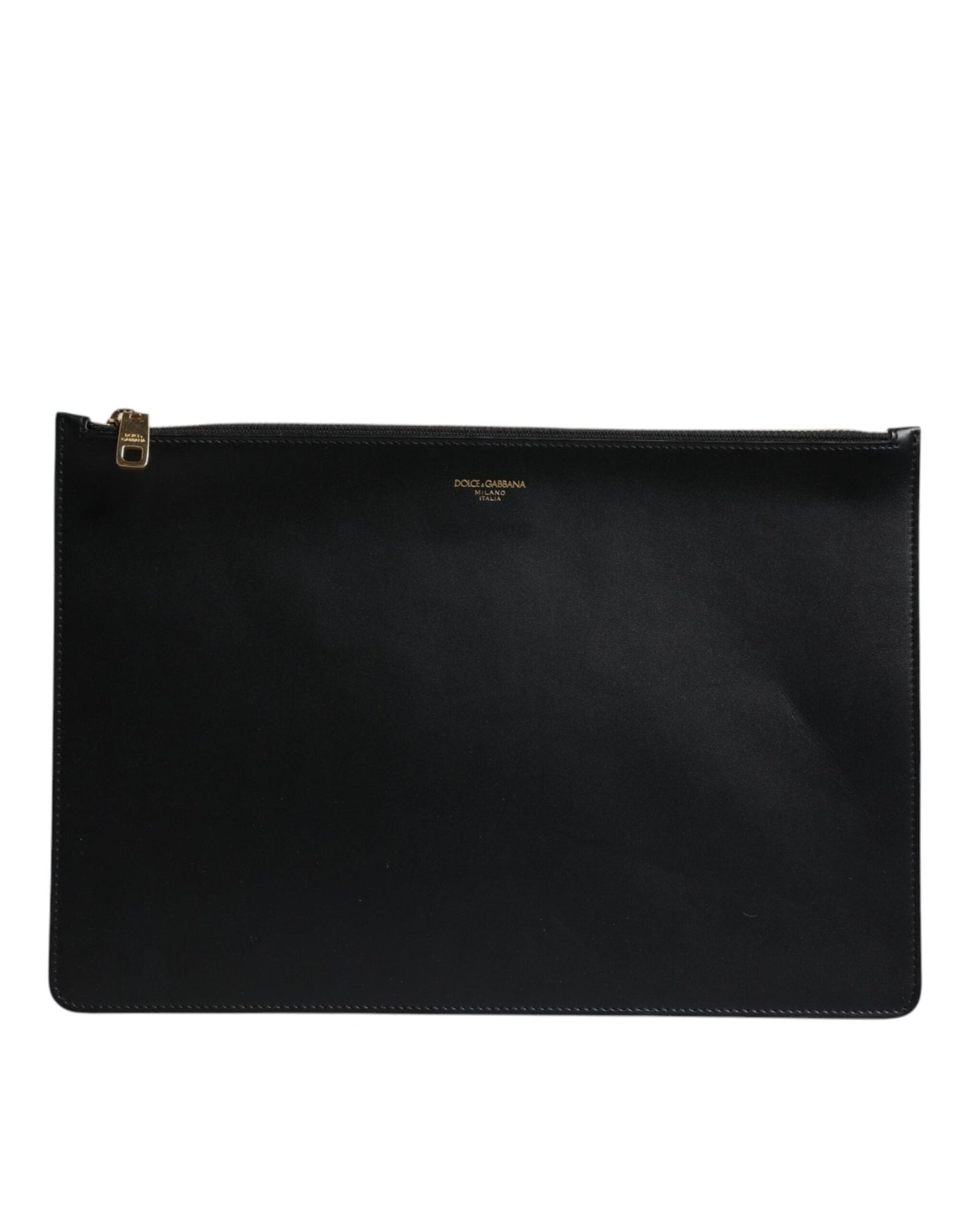 Dolce & Gabbana Black Solid Leather DG Logo Clutch Zip Pouch Bag - Sandy Store ByNet