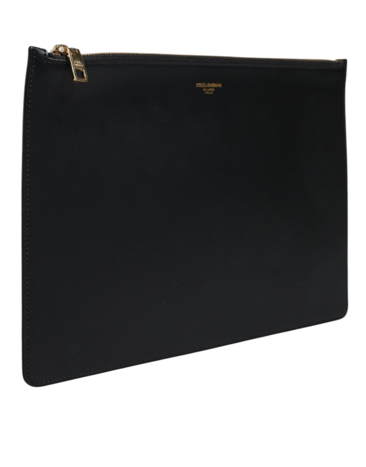 Dolce & Gabbana Black Solid Leather DG Logo Clutch Zip Pouch Bag - Sandy Store ByNet